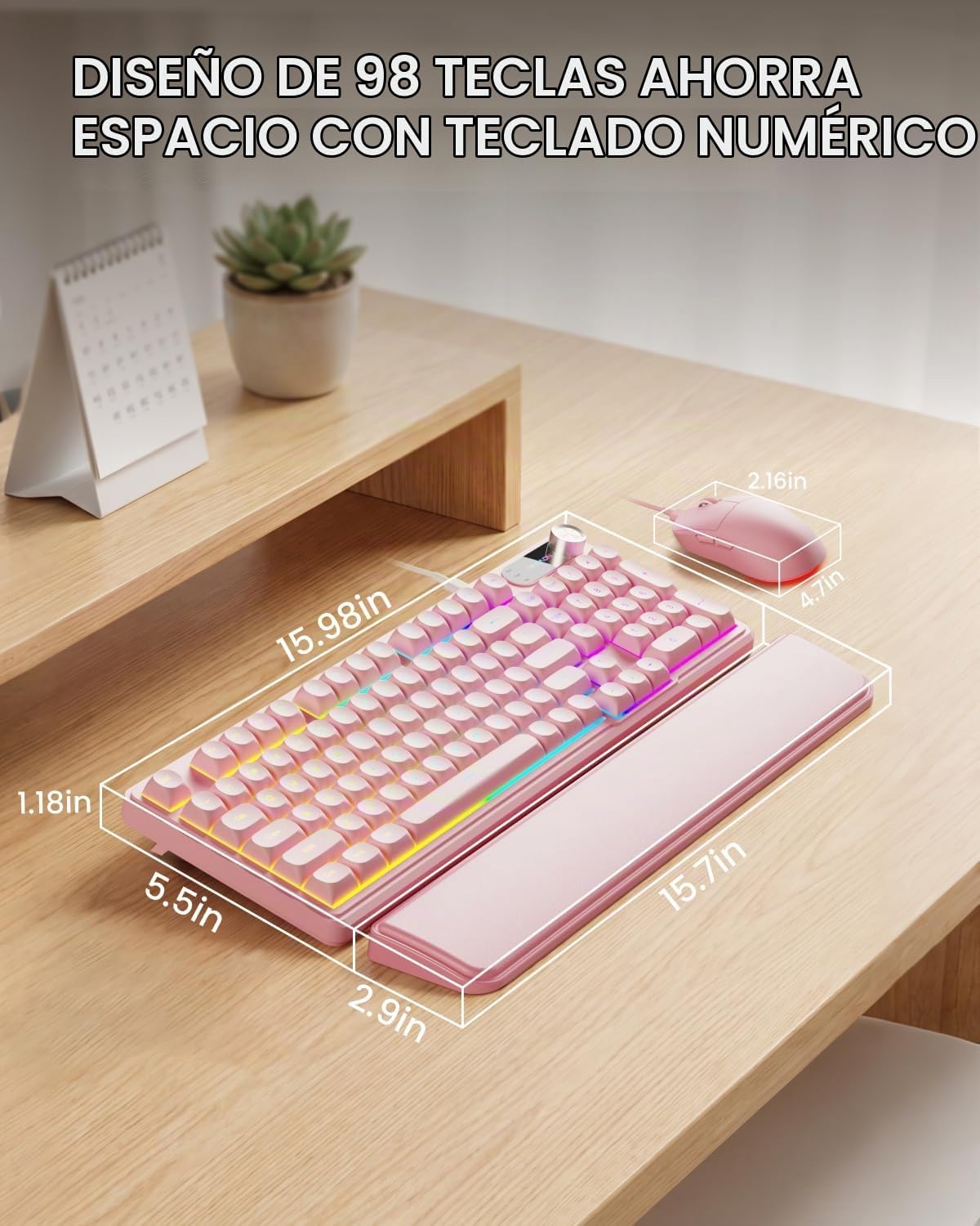 EWEADN Combo de teclado y mouse con cable con reposamuñecas desmont...