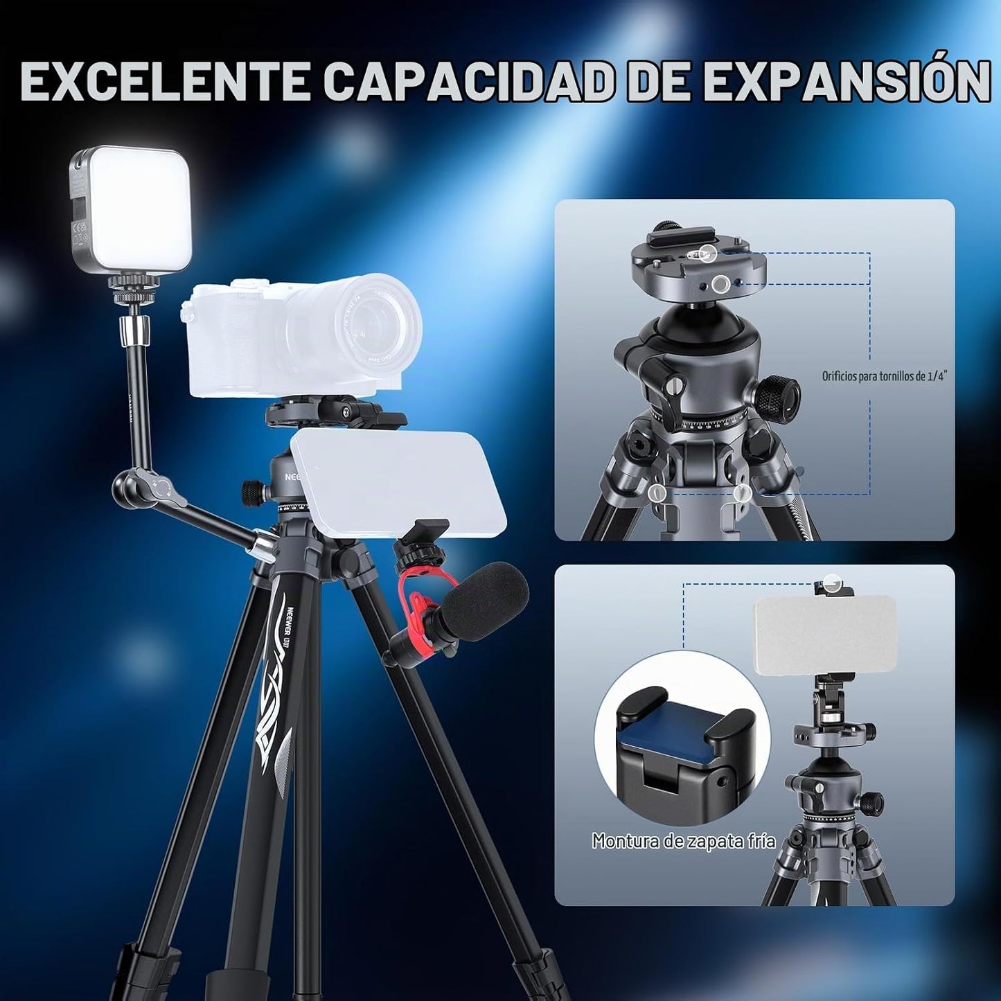 NEEWER LITETRIP LT07 - Trípode de viaje de aluminio de 61 pulgadas...
