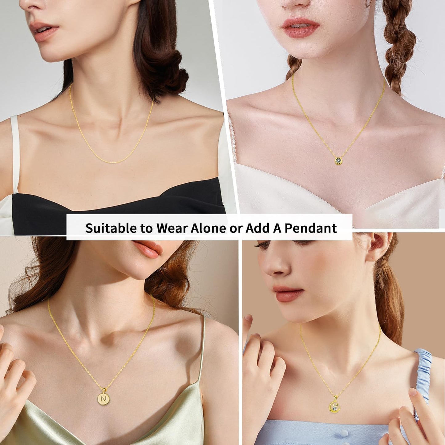 Jewlpire - Collar de cadena de oro sólido de 18 quilates sobre plat...