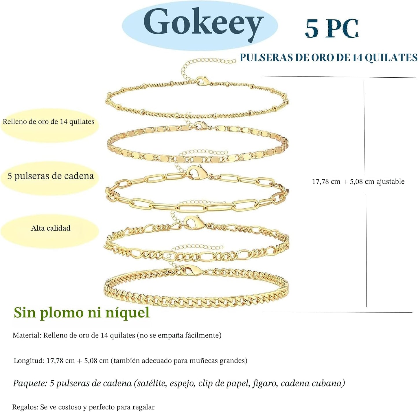 Gokeey Juego de pulseras de oro para mujer, no se deslustran, moder...