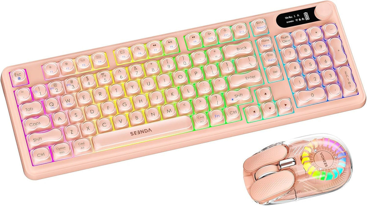 Seenda Combo de teclado y mouse Bluetooth, retroiluminación RGB, te...