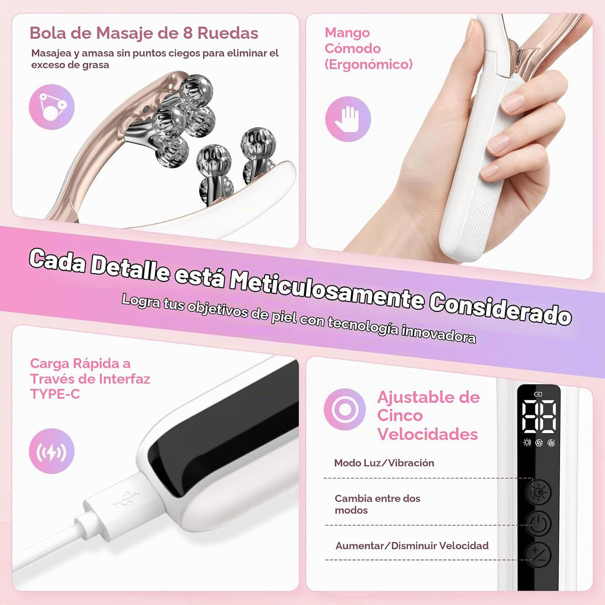 BOWENDA Masajeador facial y Tmj con 8 rodillos, dispositivo de bell...