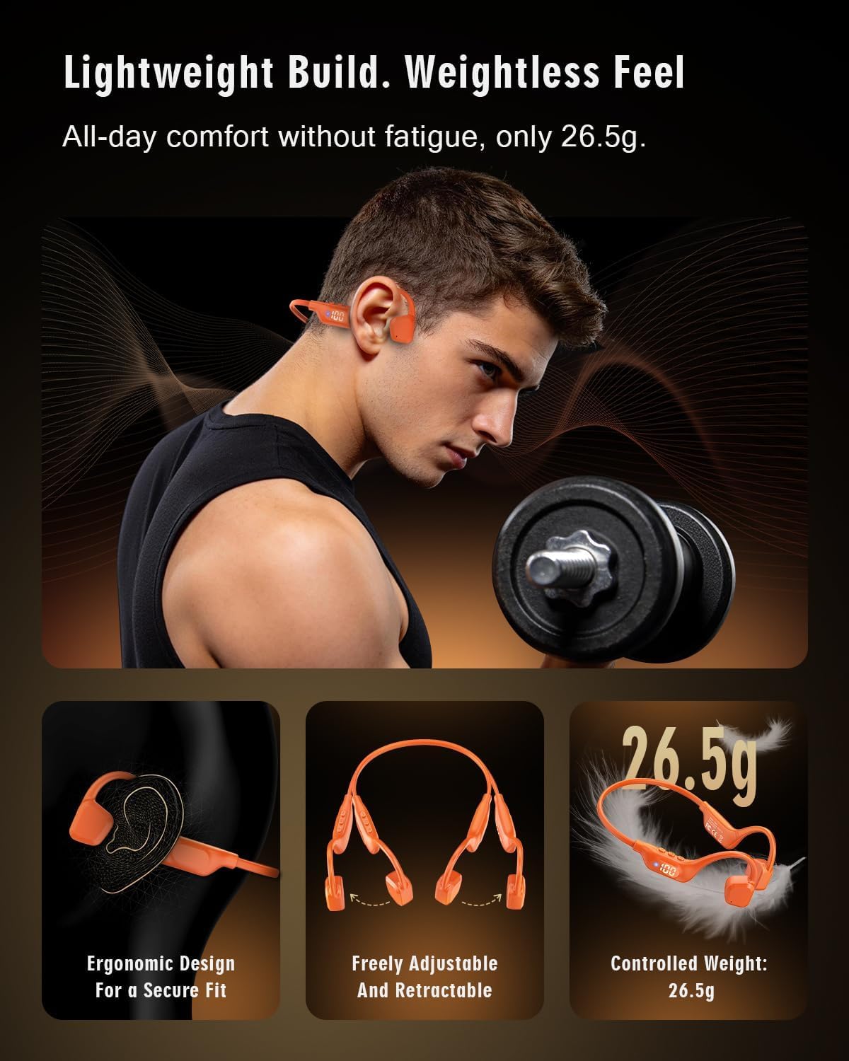 Arciea Auriculares de conducción ósea, auriculares Bluetooth 6.0 de...
