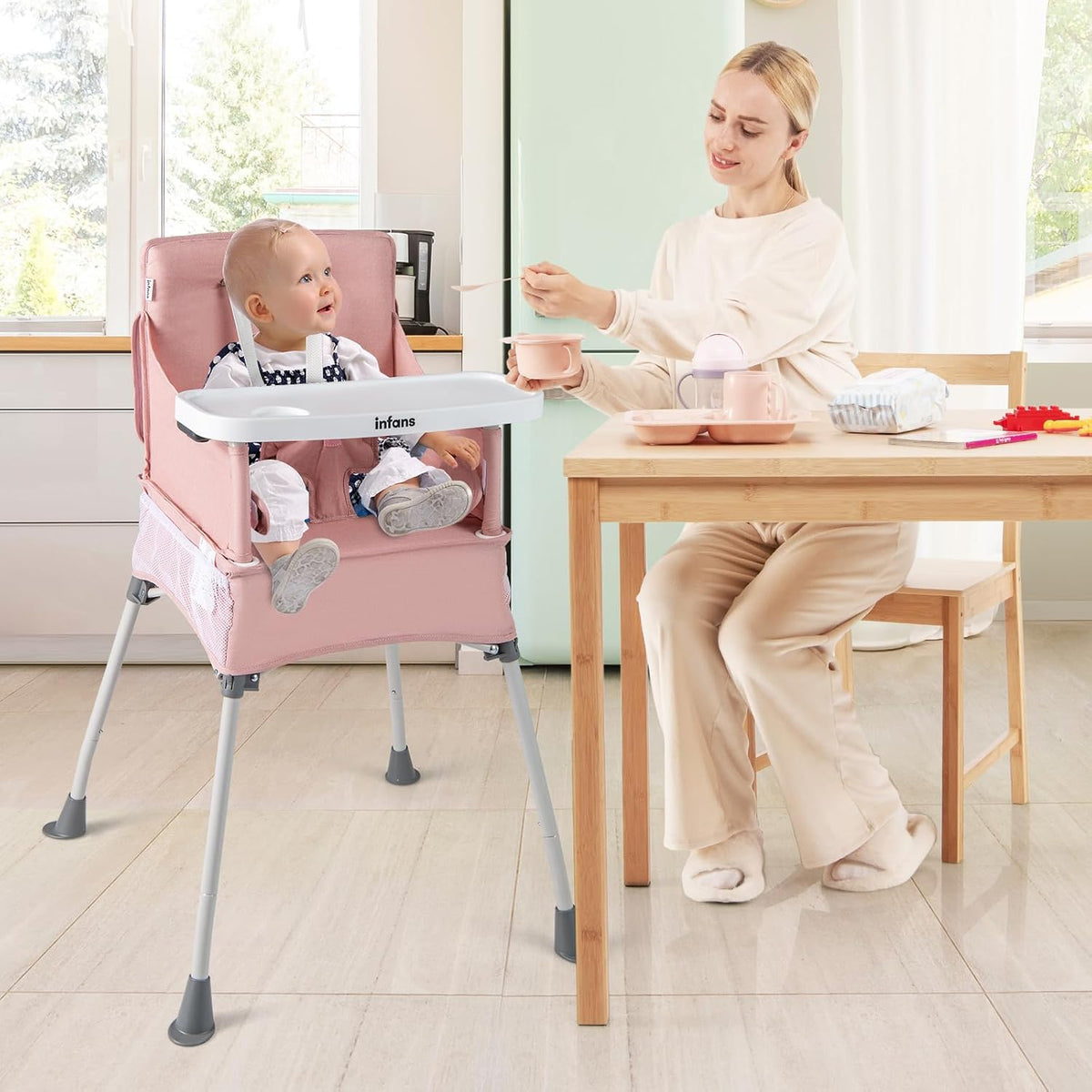 INFANS Silla alta para bebé, silla alta plegable portátil para bebé...