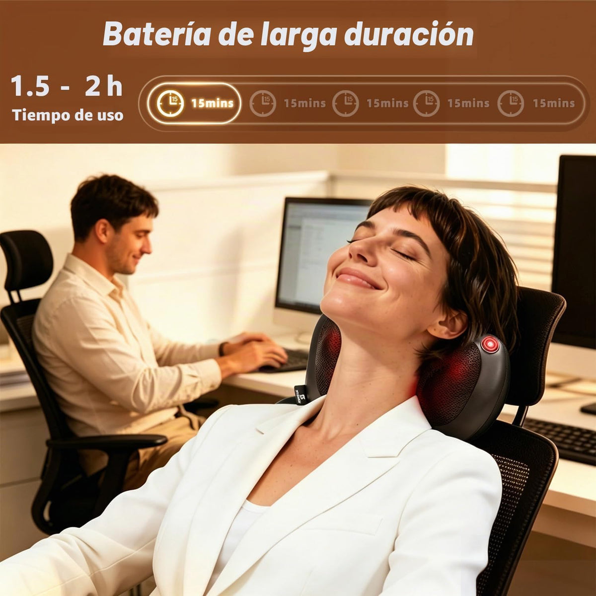 Masajeador de cuello y espalda Shiatsu inalámbrico con calor, amasa...