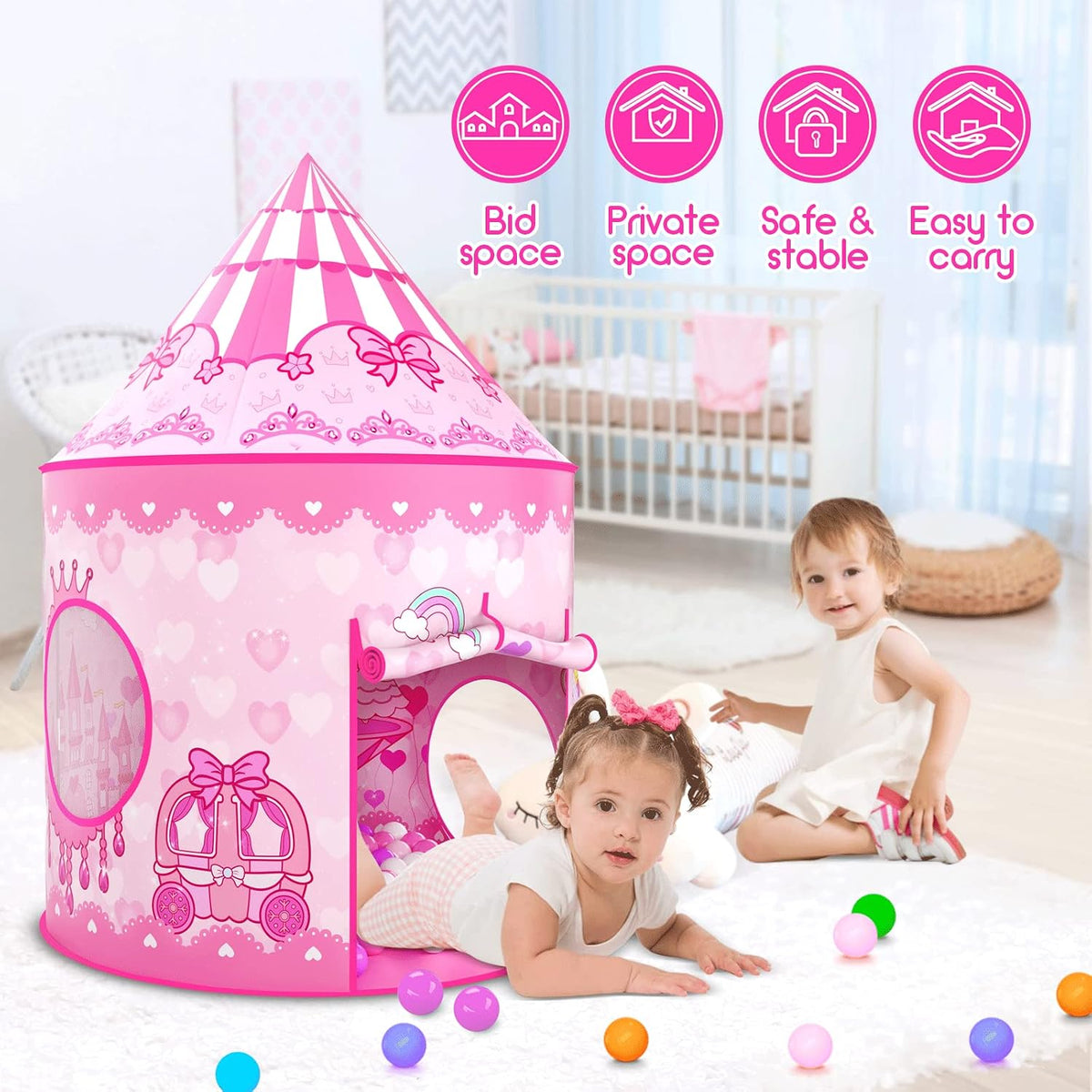 Tienda de campaña de 3 piezas para niñas con hoyo de bolas, túnel d...