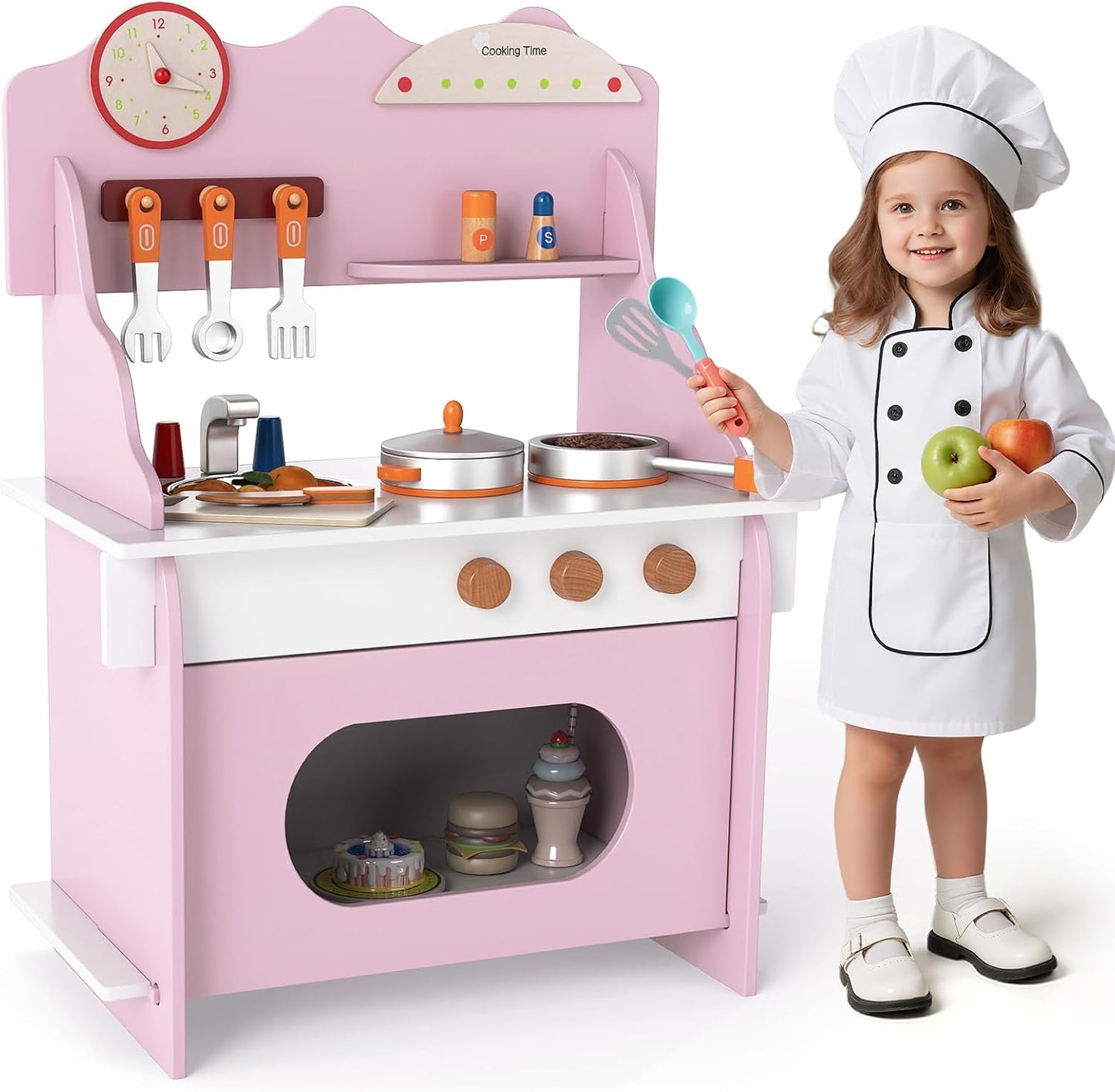 Costzon Juego de cocina para niños, juguete de madera con grifo de...