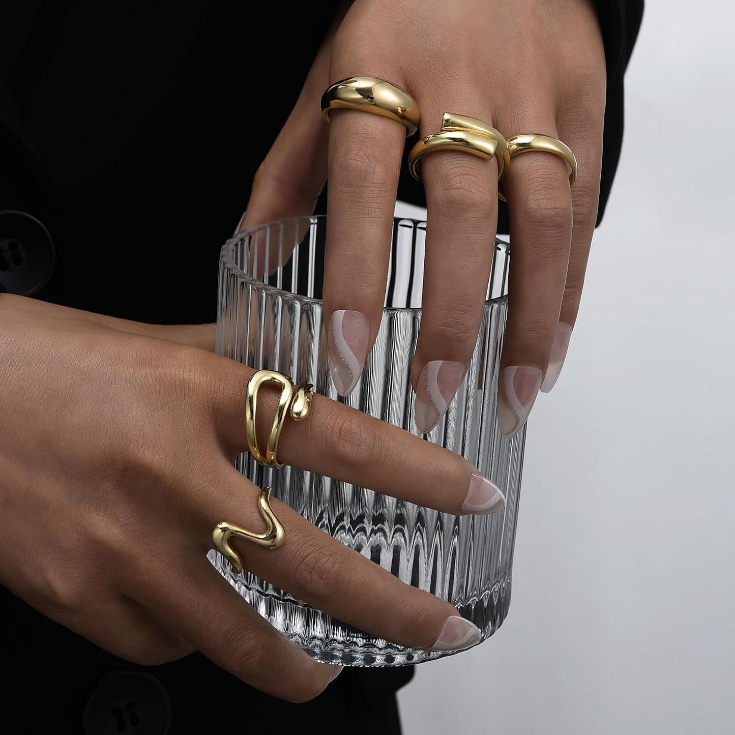 YEEZII Anillos Gruesos de Oro para Mujer Sin Deslustre, Anillo de P...