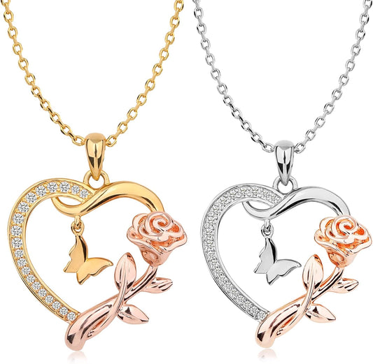 Alsanix - Collar de Corazón para Mujer, Plata de Ley\/Chapado en Or...