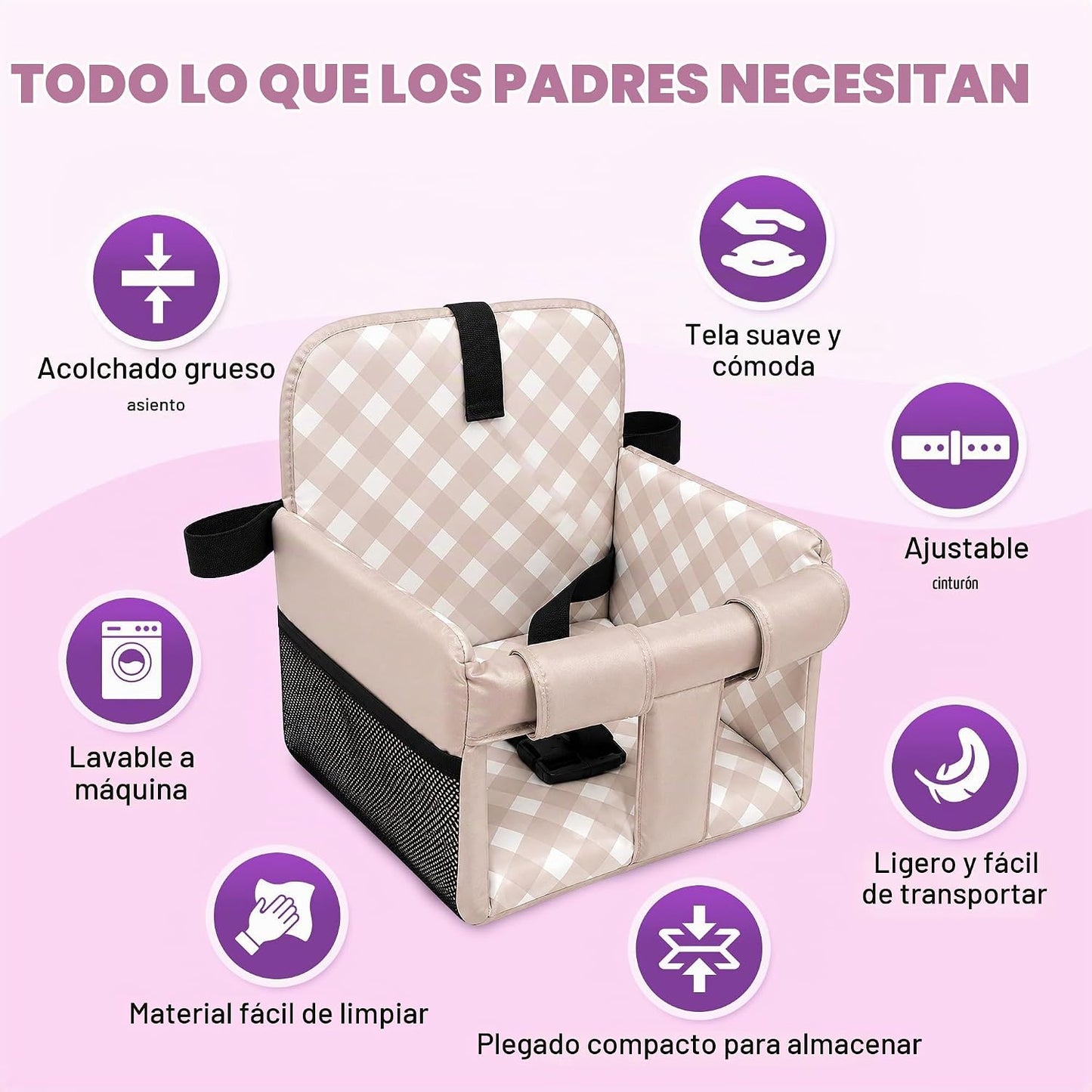 JoSeat Funda de asiento para bebé, beige a cuadros | Protector de a...