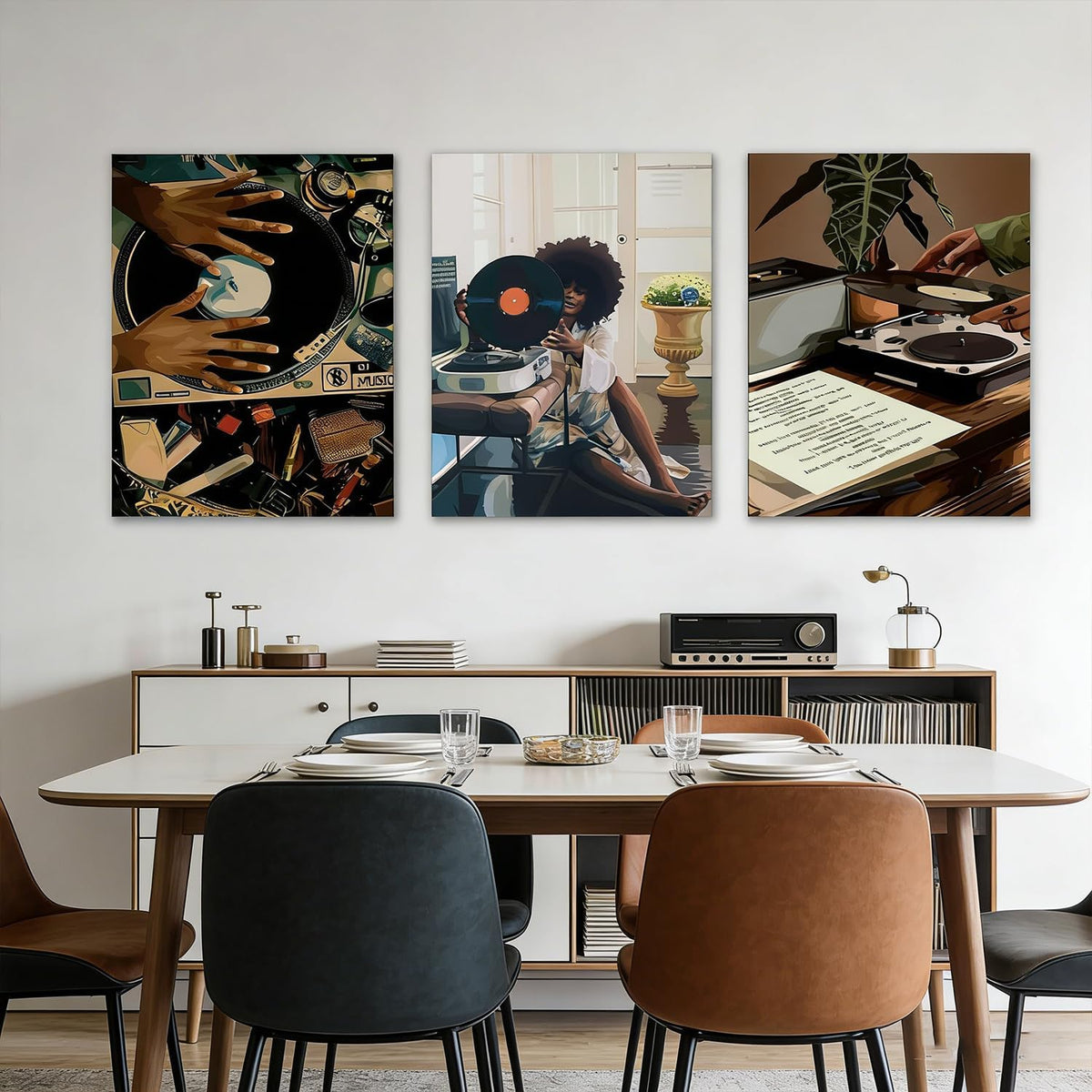 3 piezas de arte de pared en lienzo de niña negra moderna, pintura...