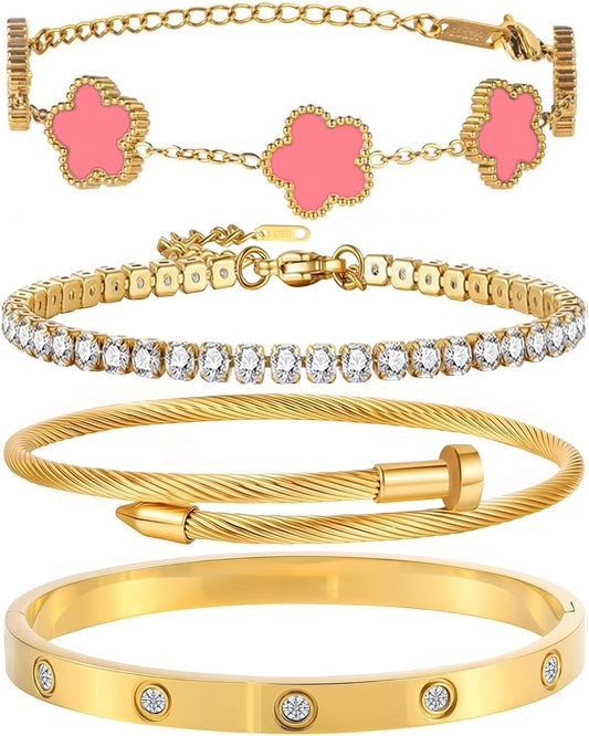 GIVCHO - Juego de pulsera y brazalete de clavos bañados en oro de 1...