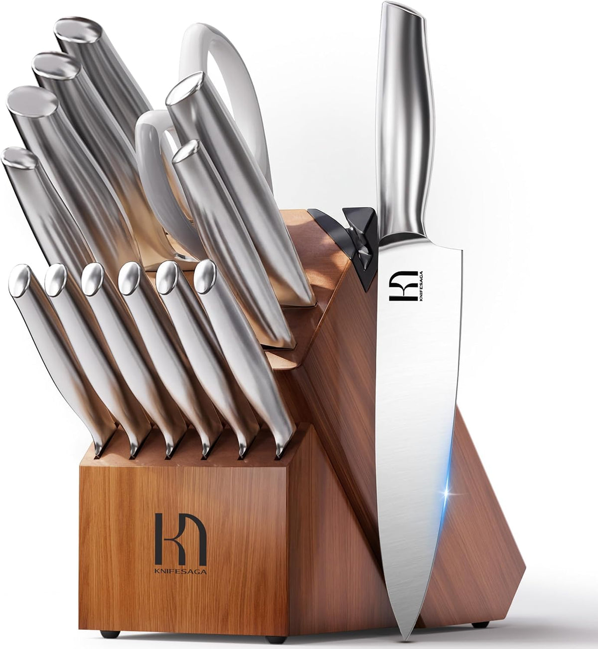 KnifeSaga - Juego de bloques de cuchillos de 14 piezas, premium, af...