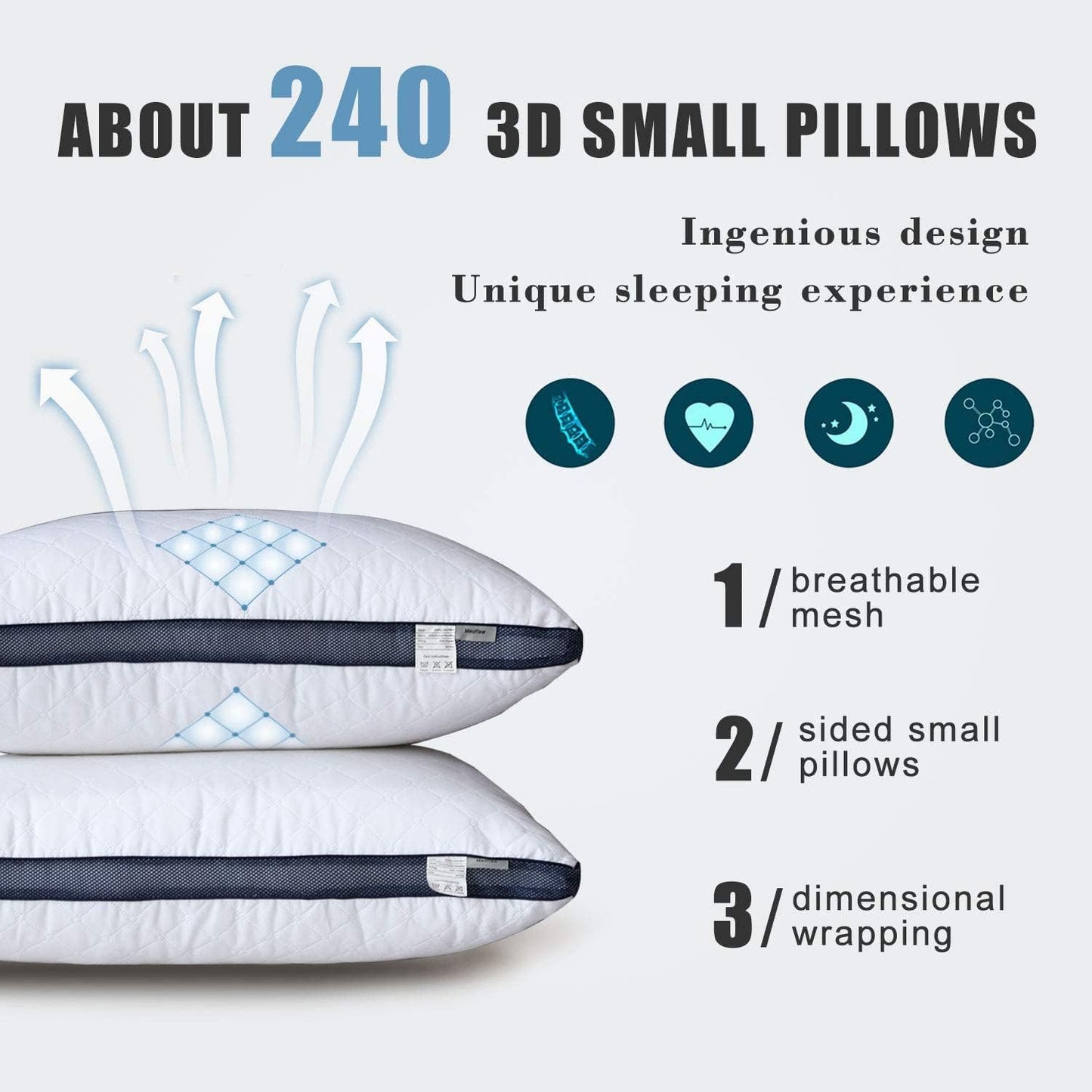 Meoflaw Almohadas para dormir (paquete de 6), almohadas de hotel de...