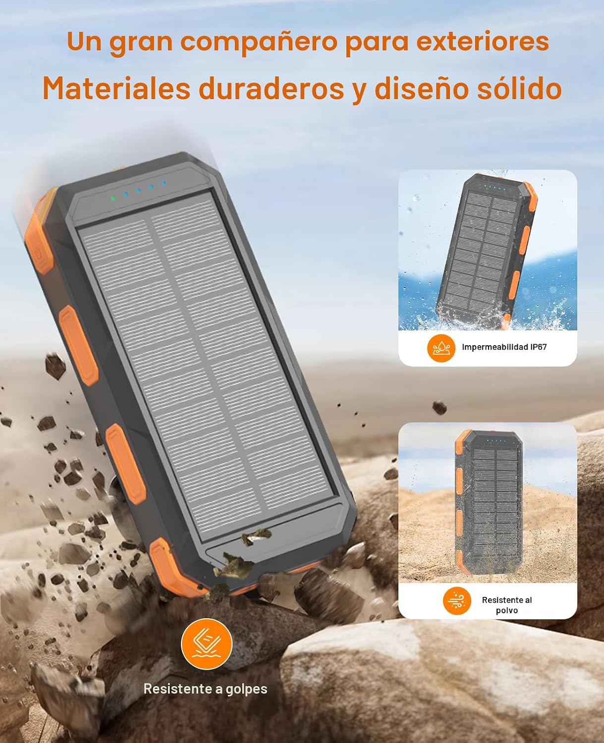 Banco de energía solar de 38800 mAh, cargador portátil, 4 cables, 4...
