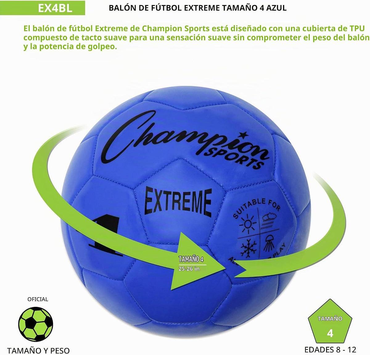 Champion Sports Extreme Series - Balón de fútbol \u2013 Tamaños 3,...