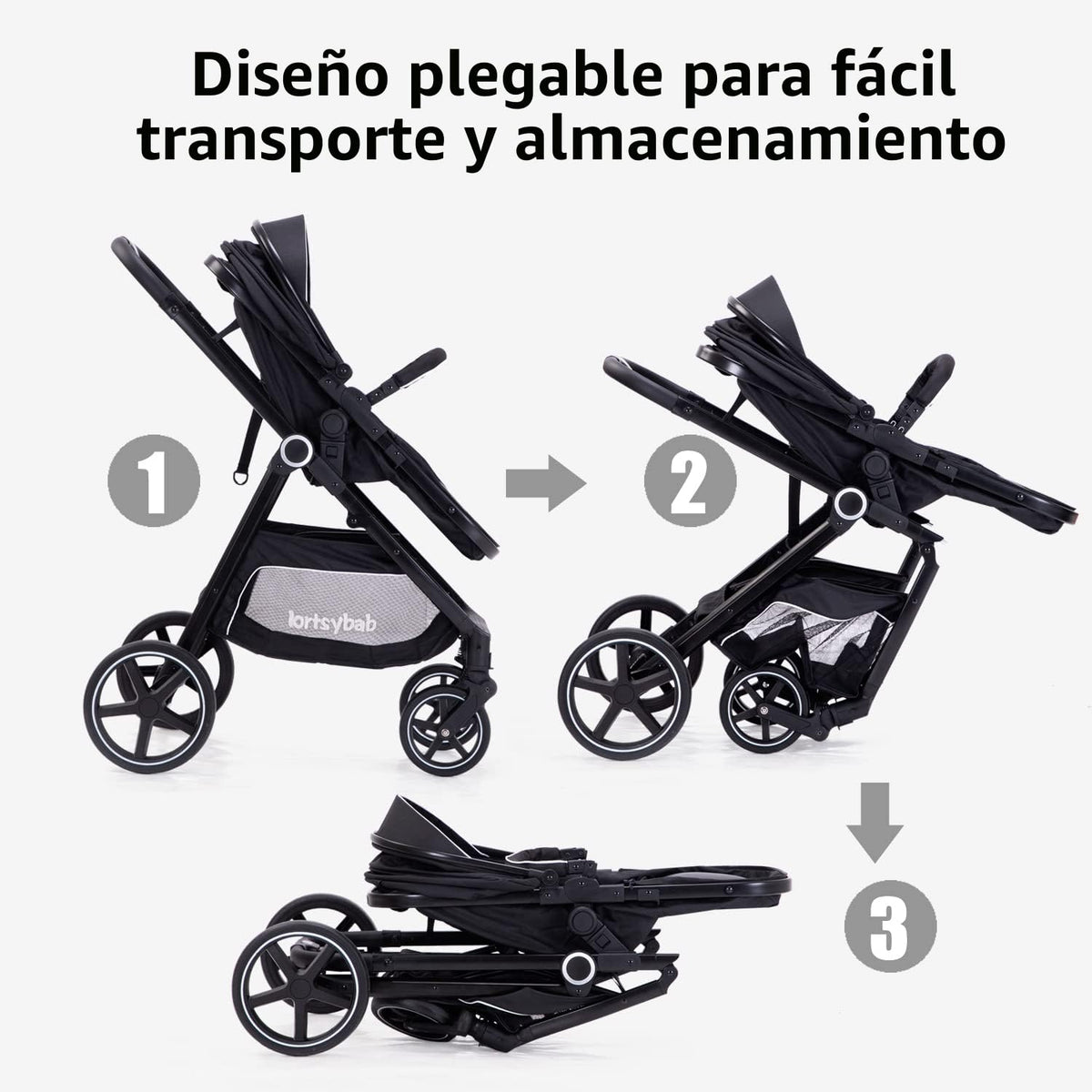 Lortsybab Cochecito de bebé 2 en 1 \u2013 Cochecito plegable para r...