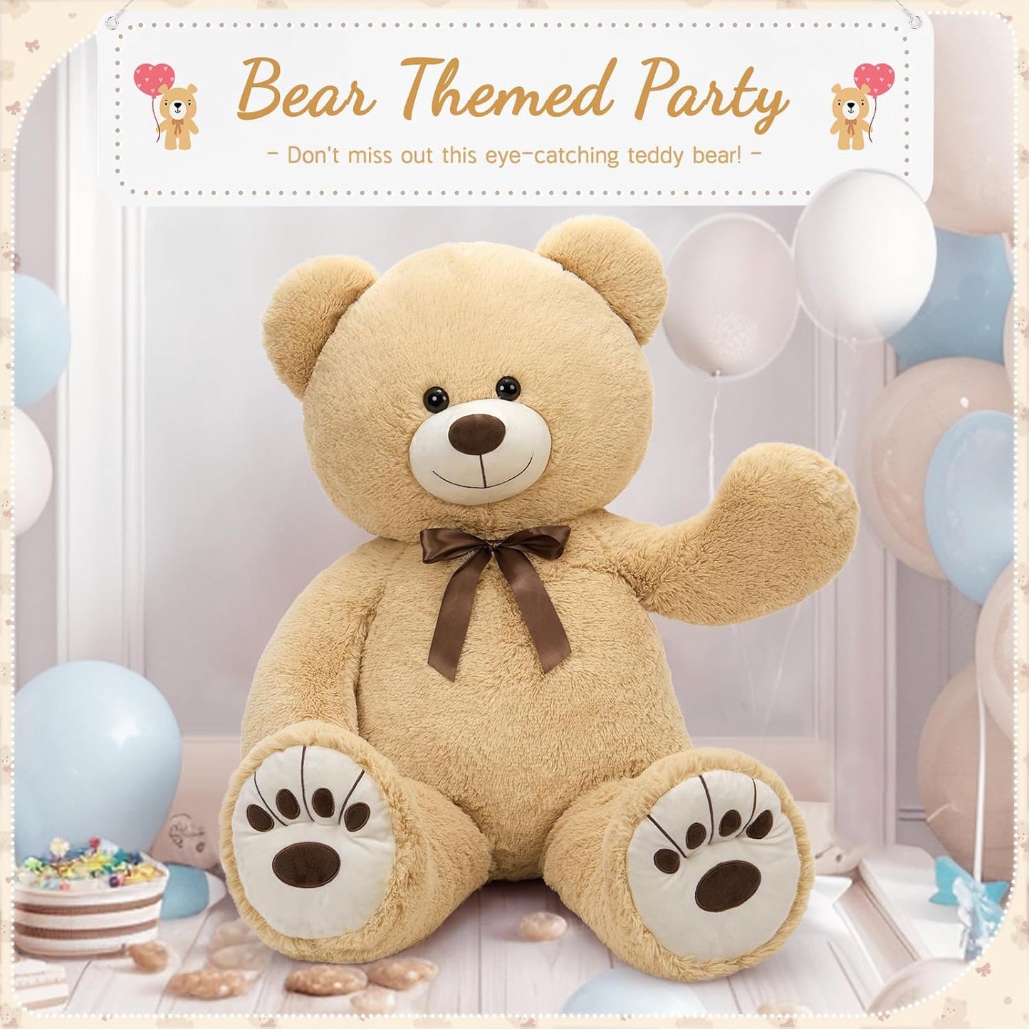 Tezituor Oso de Peluche Gigante Grande de 4 pies Color Crema, Anima...