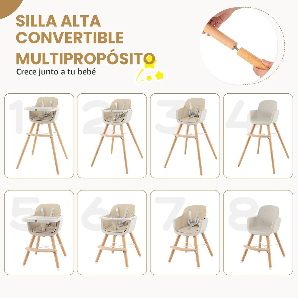 BABY JOY Trona convertible para bebé, 3 en 1, silla alta de madera\...