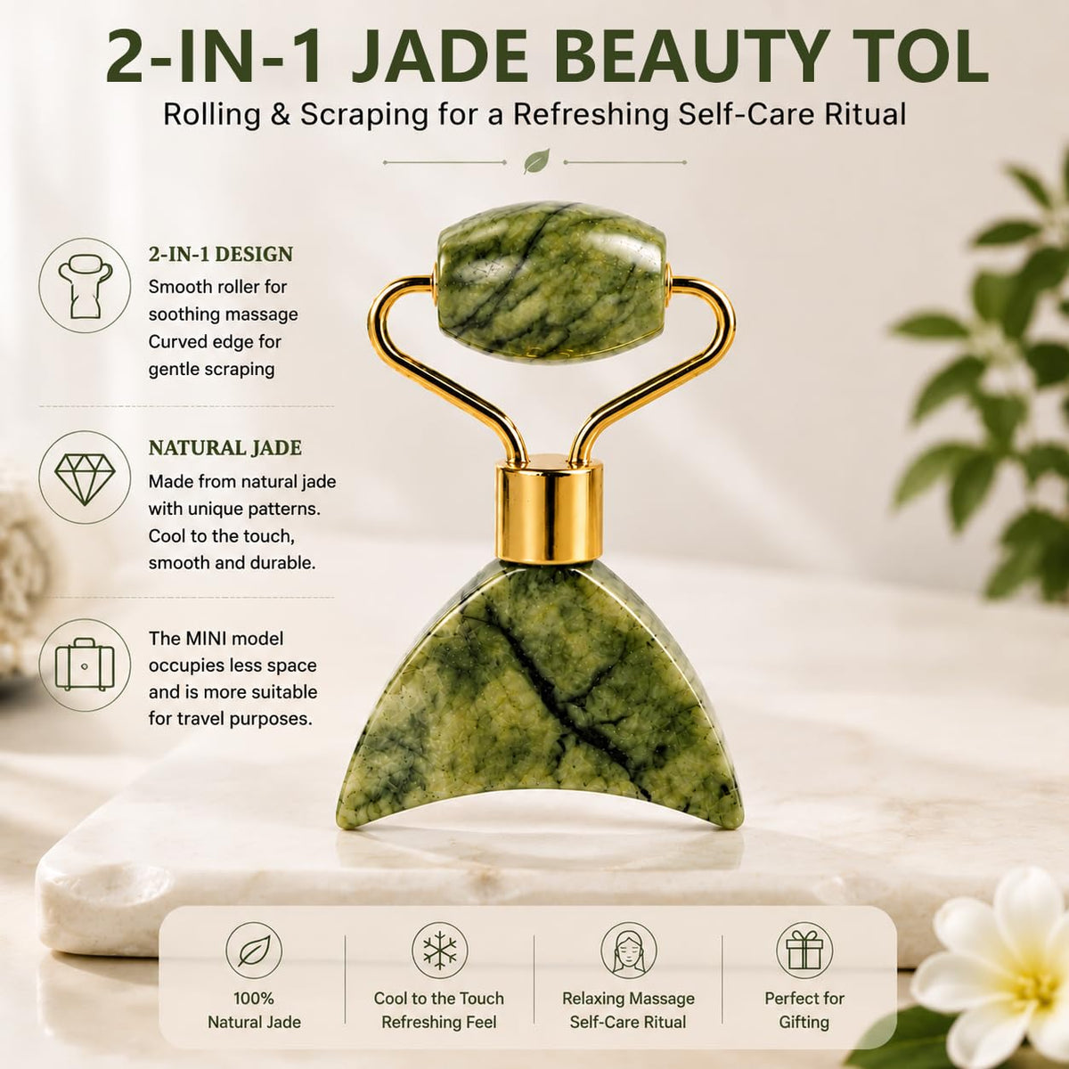 Juego de cepillo facial linfático de jade 2 en 1 y mini rodillo de...