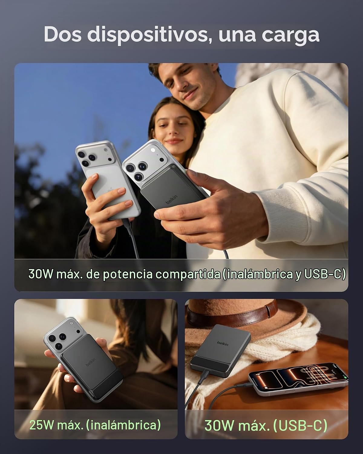 Belkin 10000mAh Qi2 25W Slim cargador portátil banco de energía con...