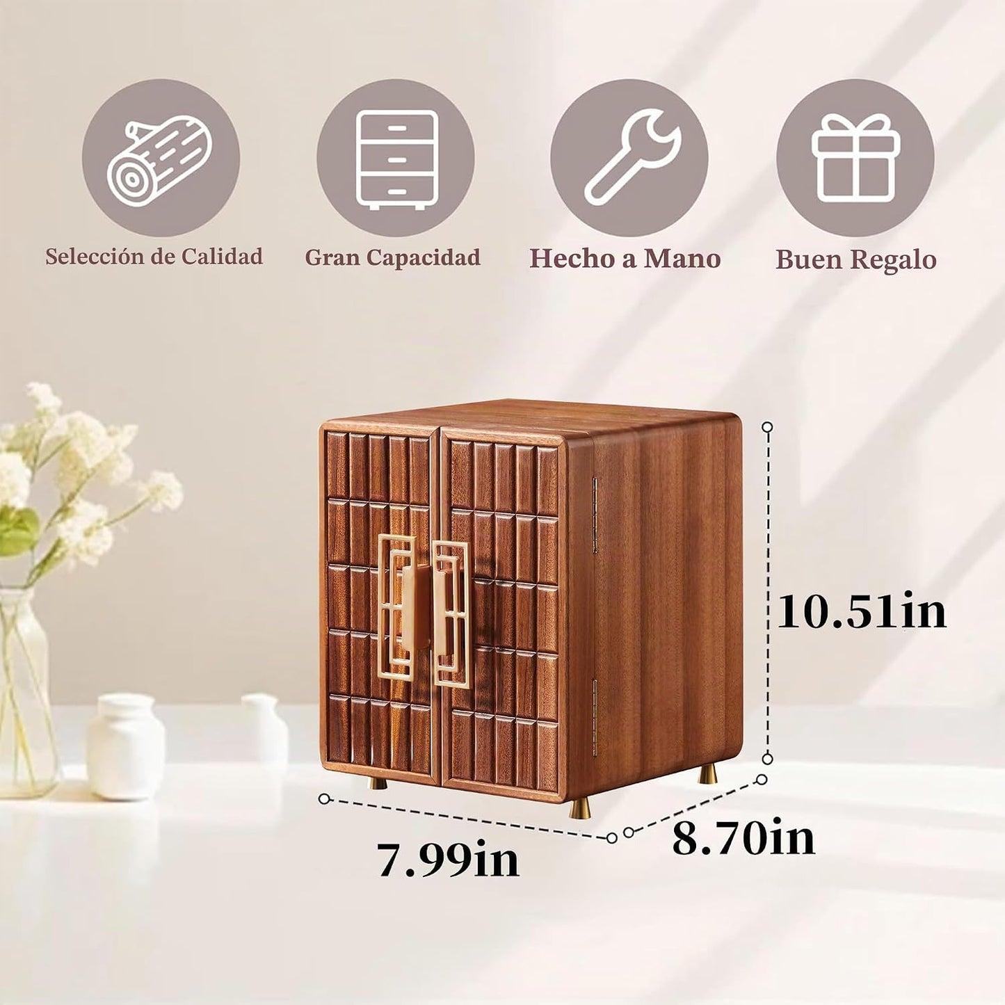 KAOTGOT Joyero grande de madera de nogal para mujer | Organizador d...