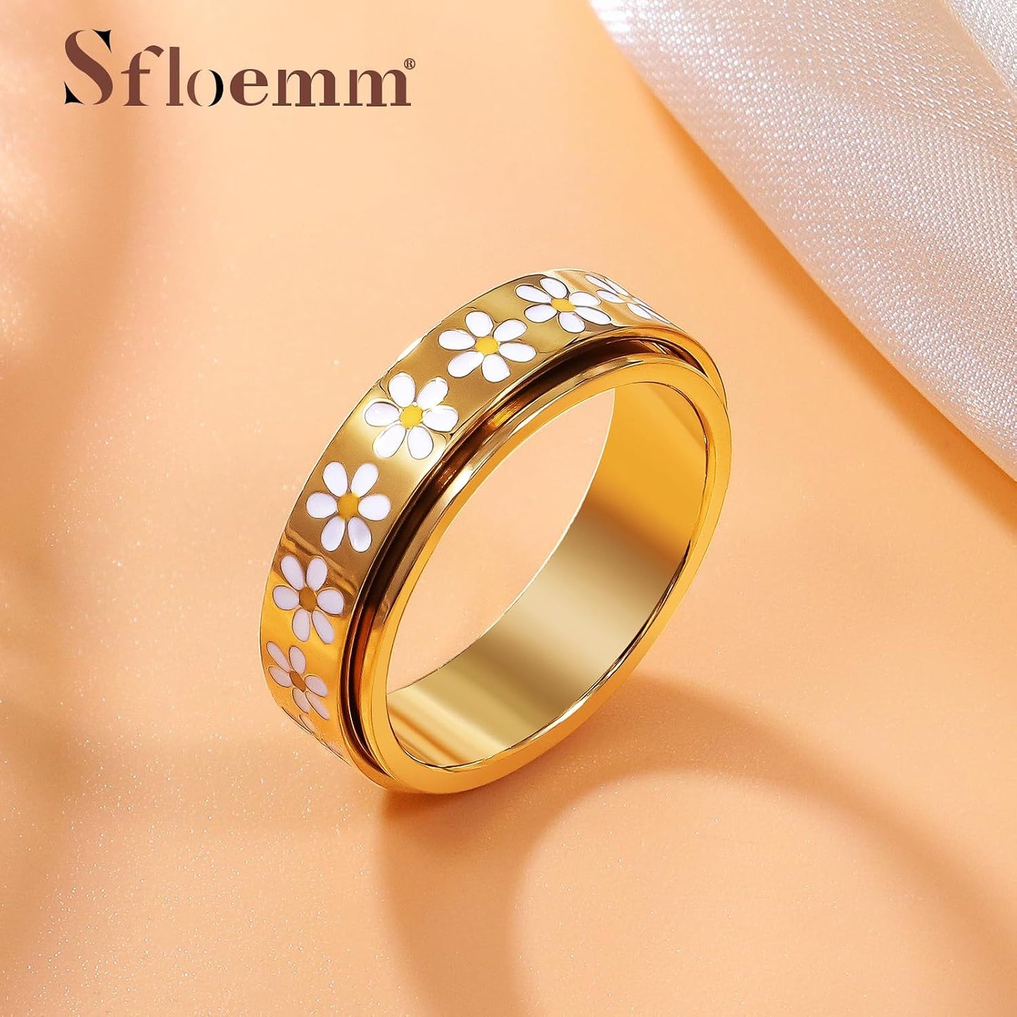 Sfloemm Anillo Daisy Fidget para Alivio de la Ansiedad - Banda Gira...