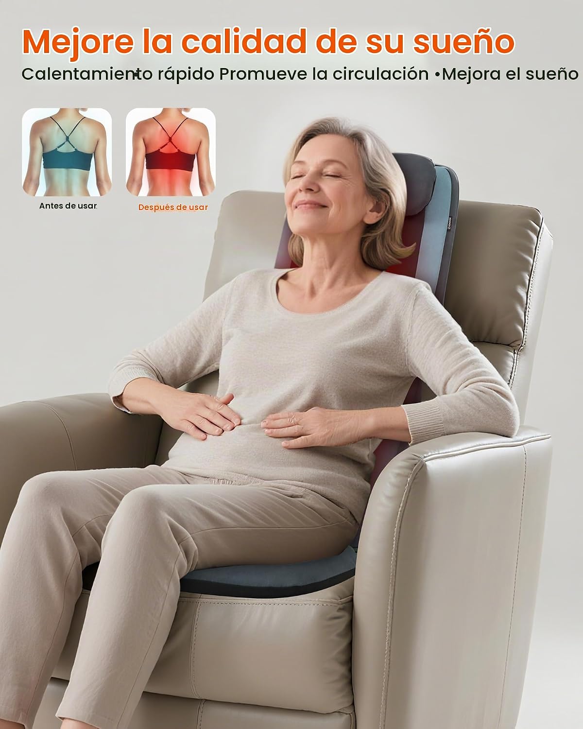 COMFIER Masajeador de espalda Shiatsu con calor, rodillos 3D de mot...