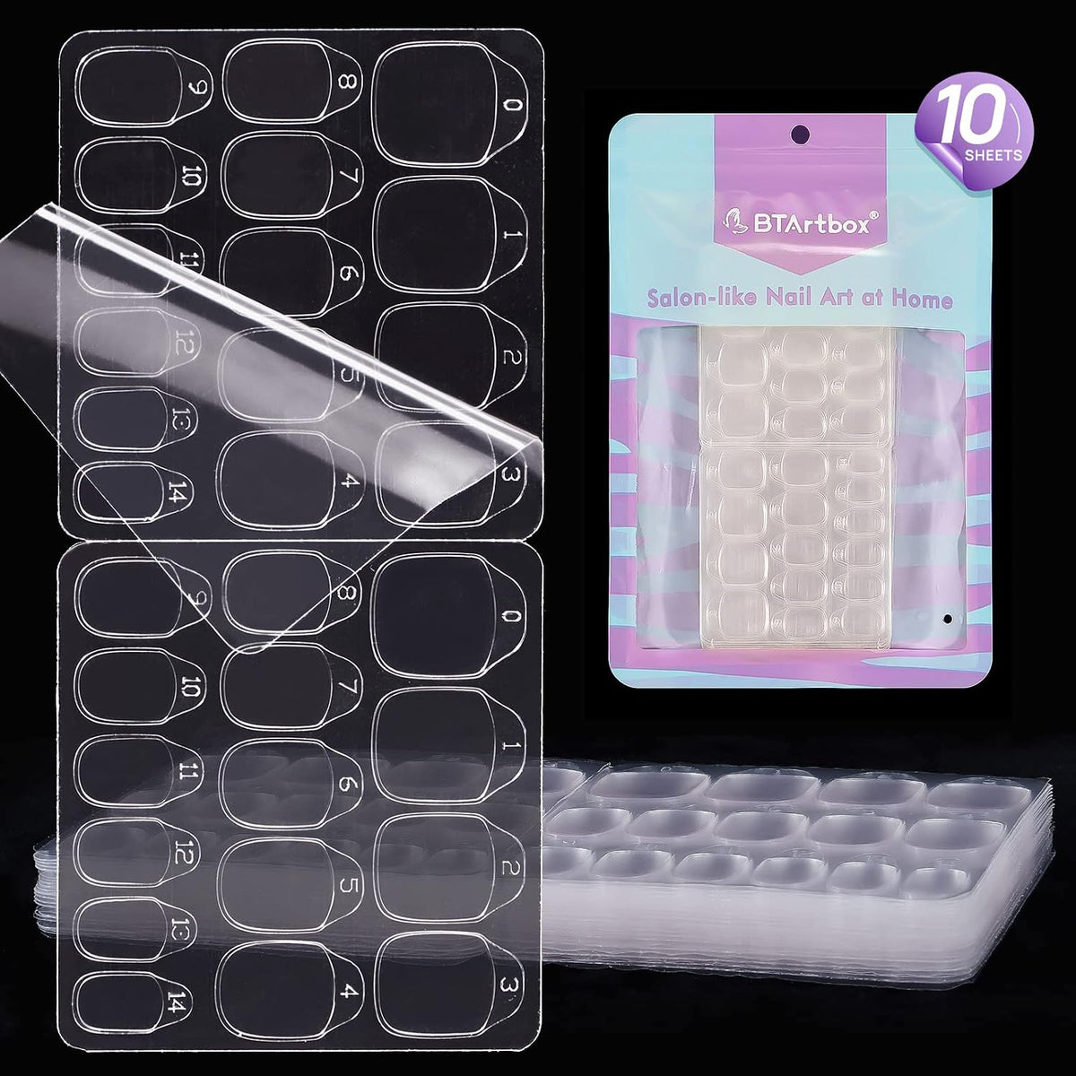BTArtbox - Pestañas adhesivas para uñas, 10 hojas, 15 tamaños para...