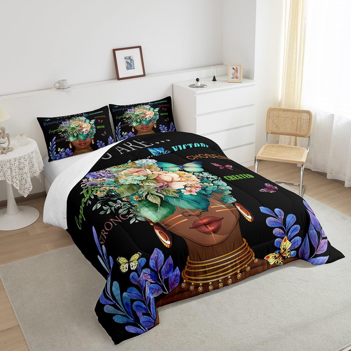Juego de edredón africano para niña, tamaño King, estilo africano,...