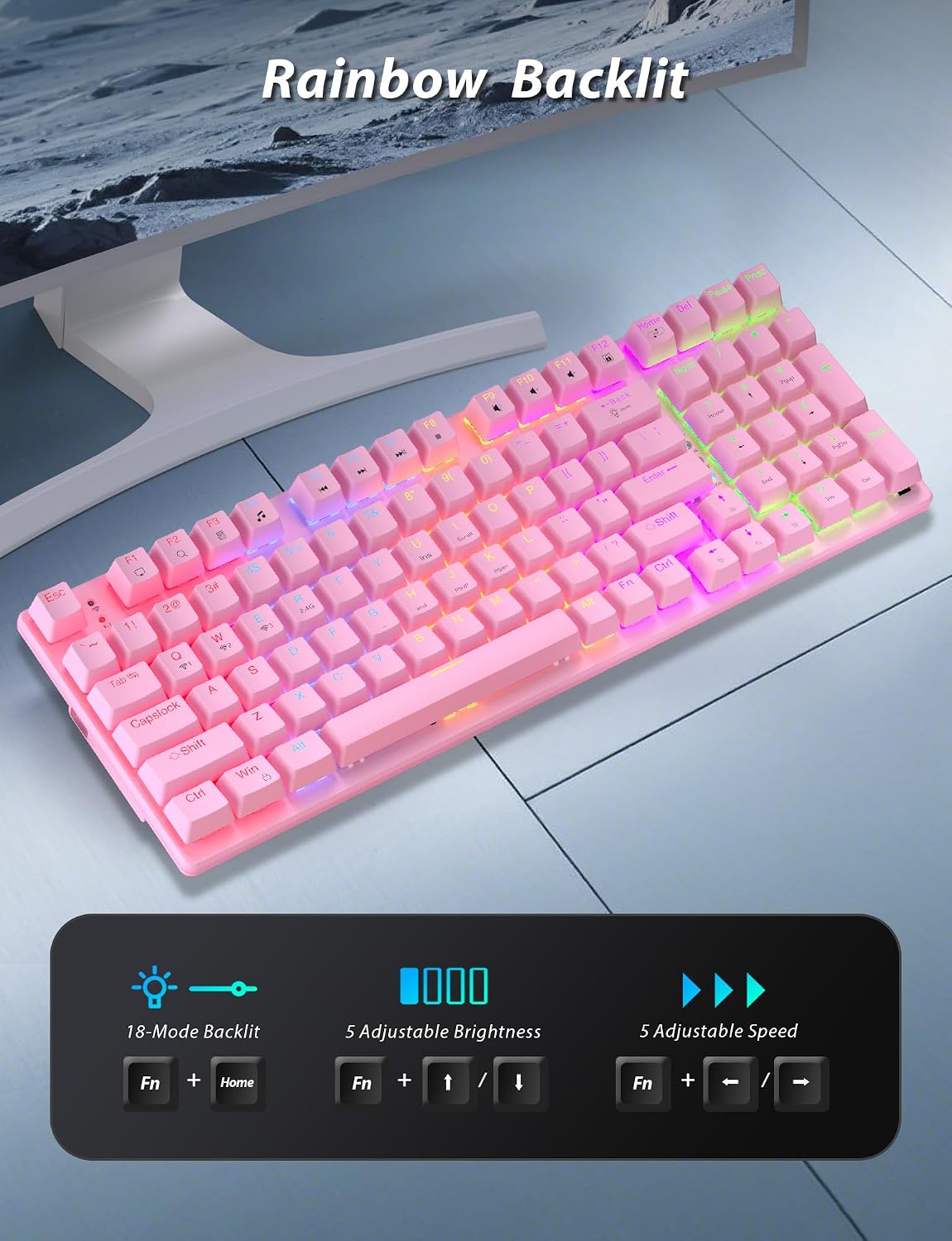 Combo de teclado y mouse mecánicos inalámbricos para juegos, baterí...