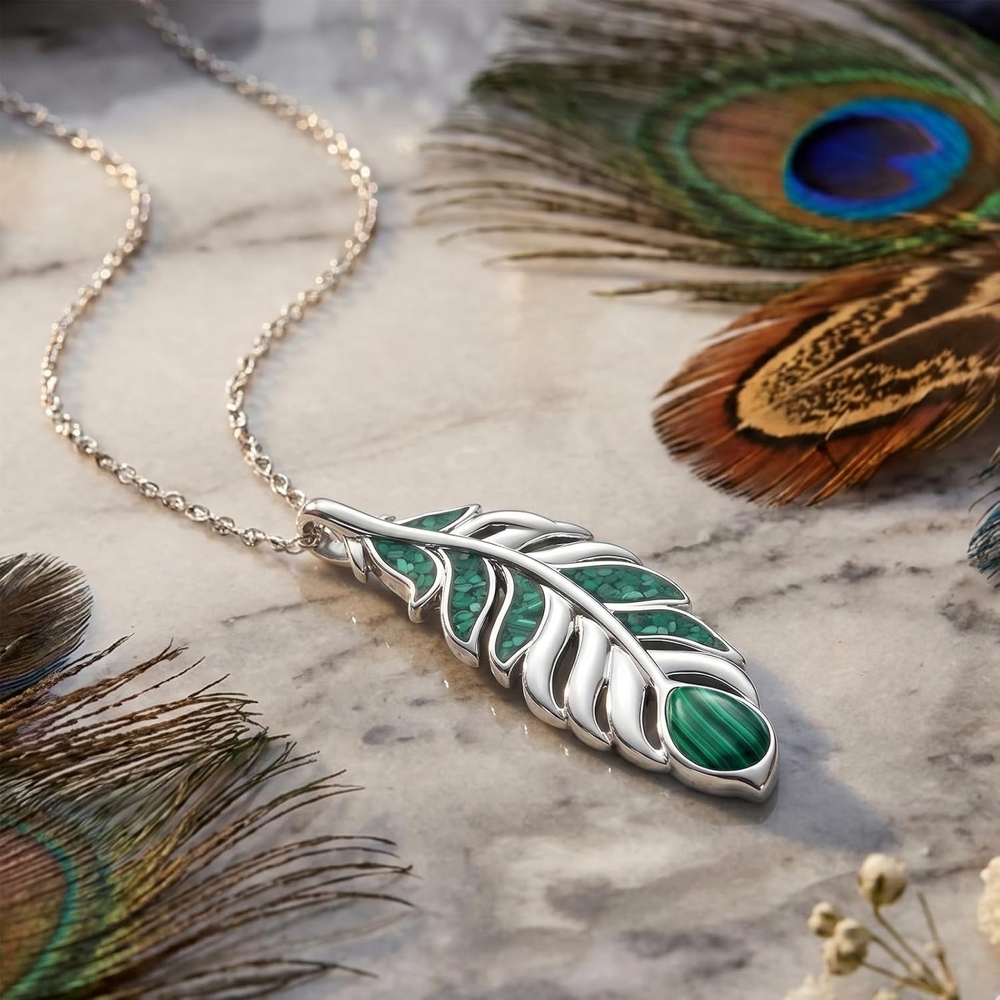 Teetyyt Collar de Plumas de Turquesa para Mujer Chapado en Oro Blan...
