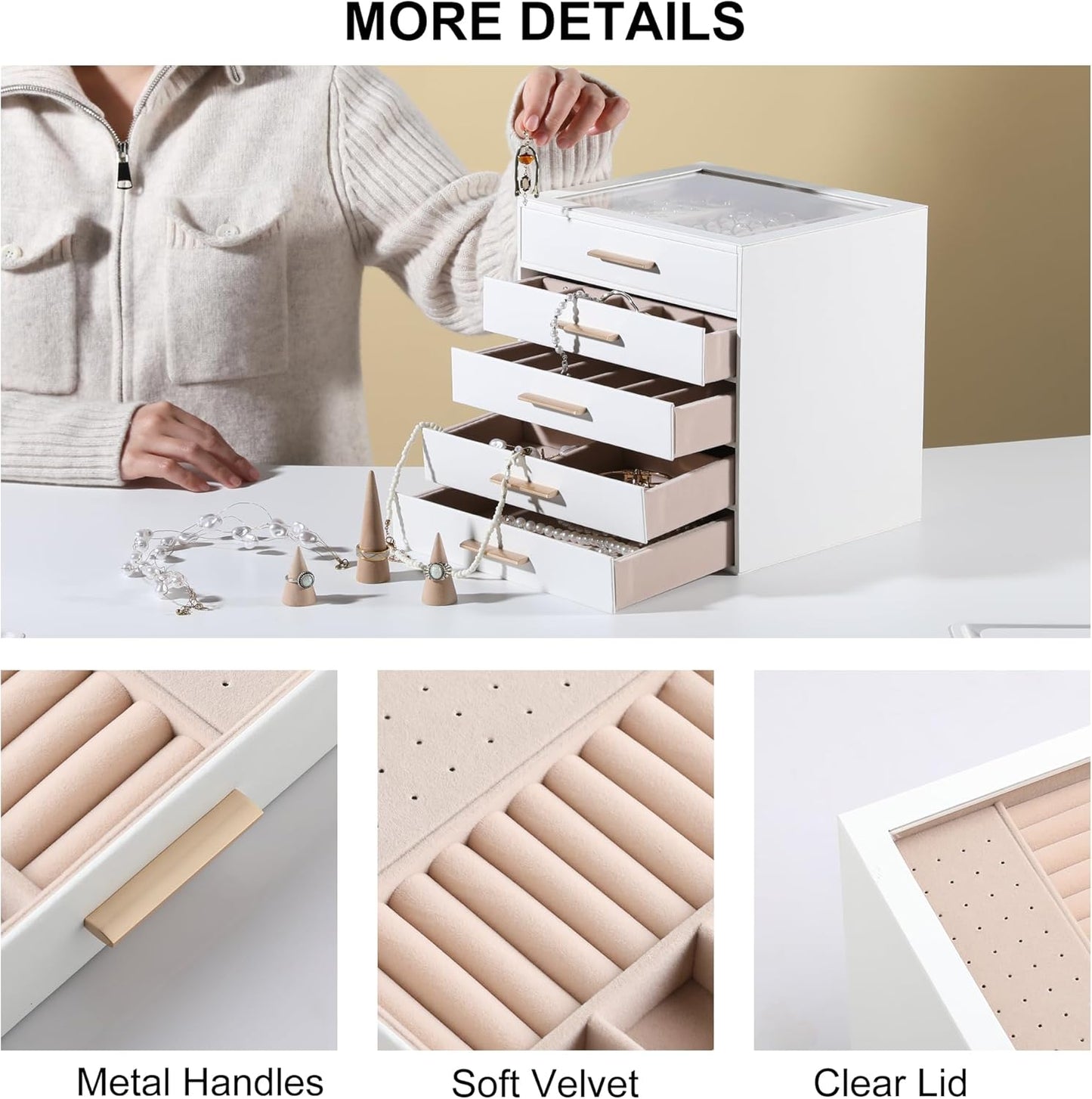 Caja de joyería Frebeauty con tapa transparente, organizador de joy...