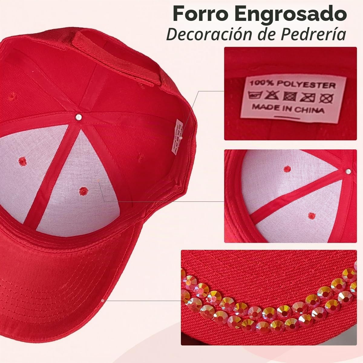 BUDUBIBI Gorra de béisbol con diamantes de imitación para mujer, go...