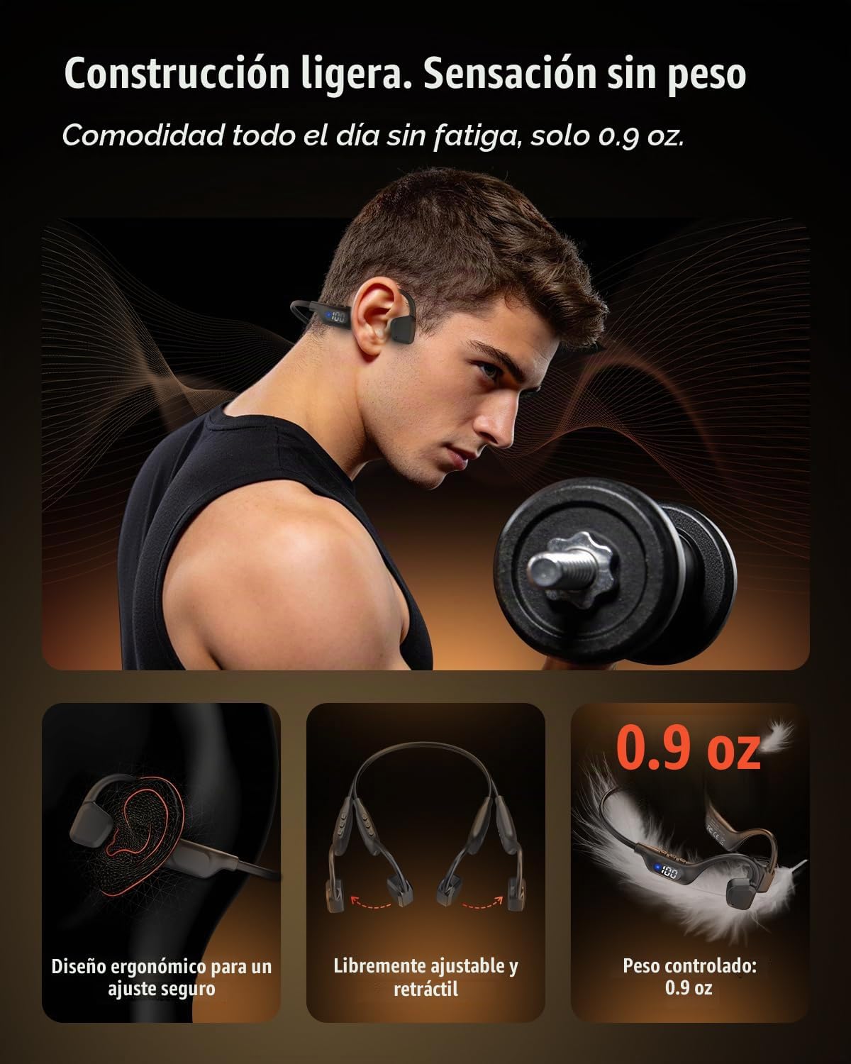 Arciea Auriculares de conducción ósea, auriculares Bluetooth 6.0 de...