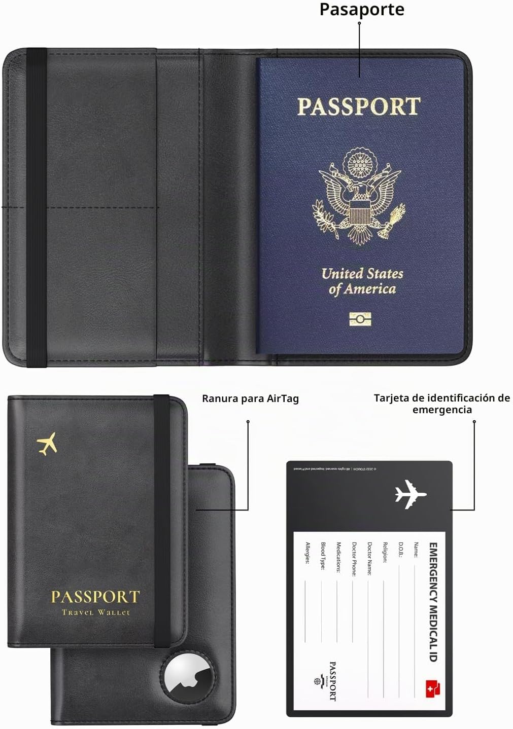 Stouchi Soporte para pasaporte AirTag - Cartera de viaje delgada RF...