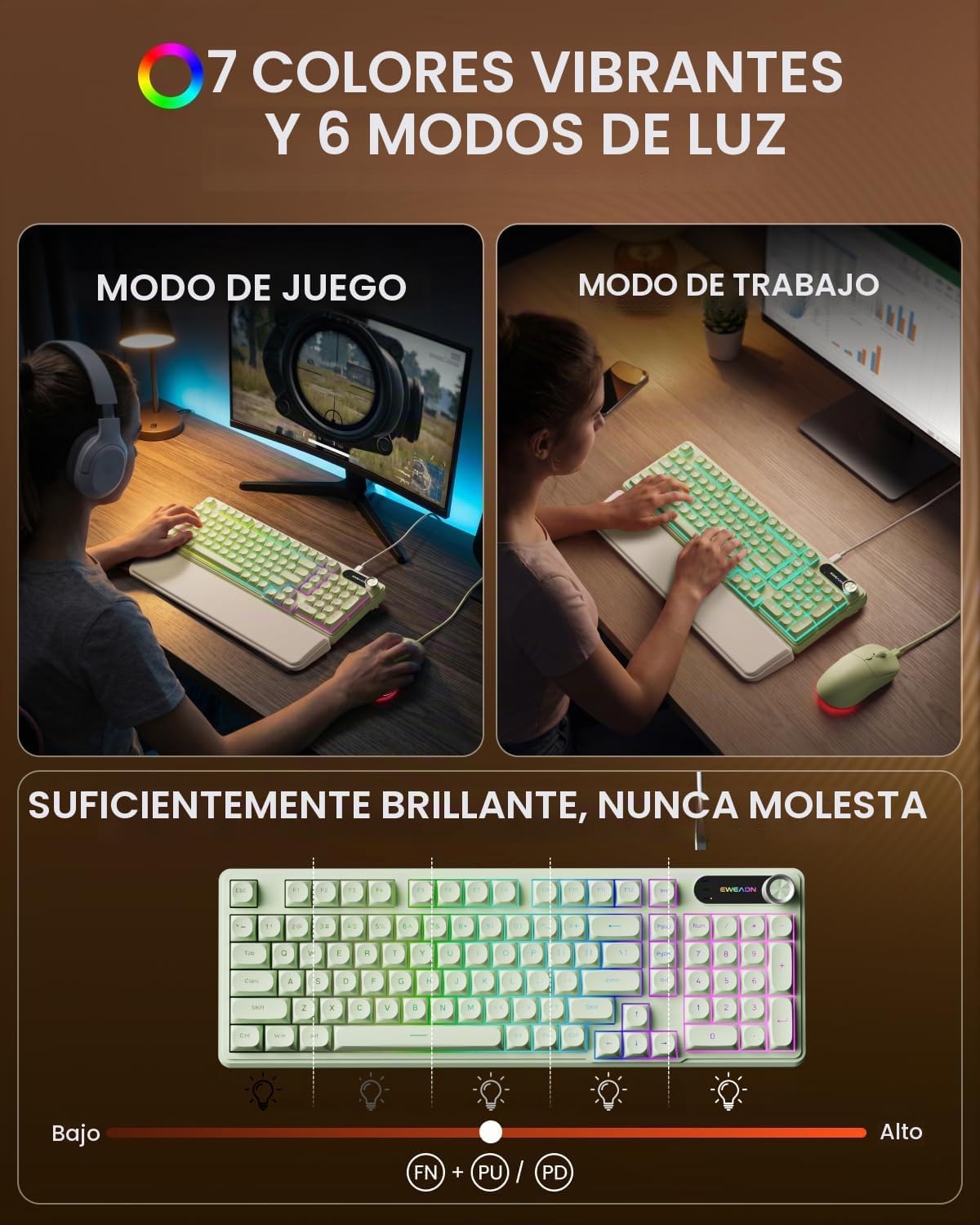 Combo de teclado y mouse con cable EWEADN con reposamuñecas desmont...