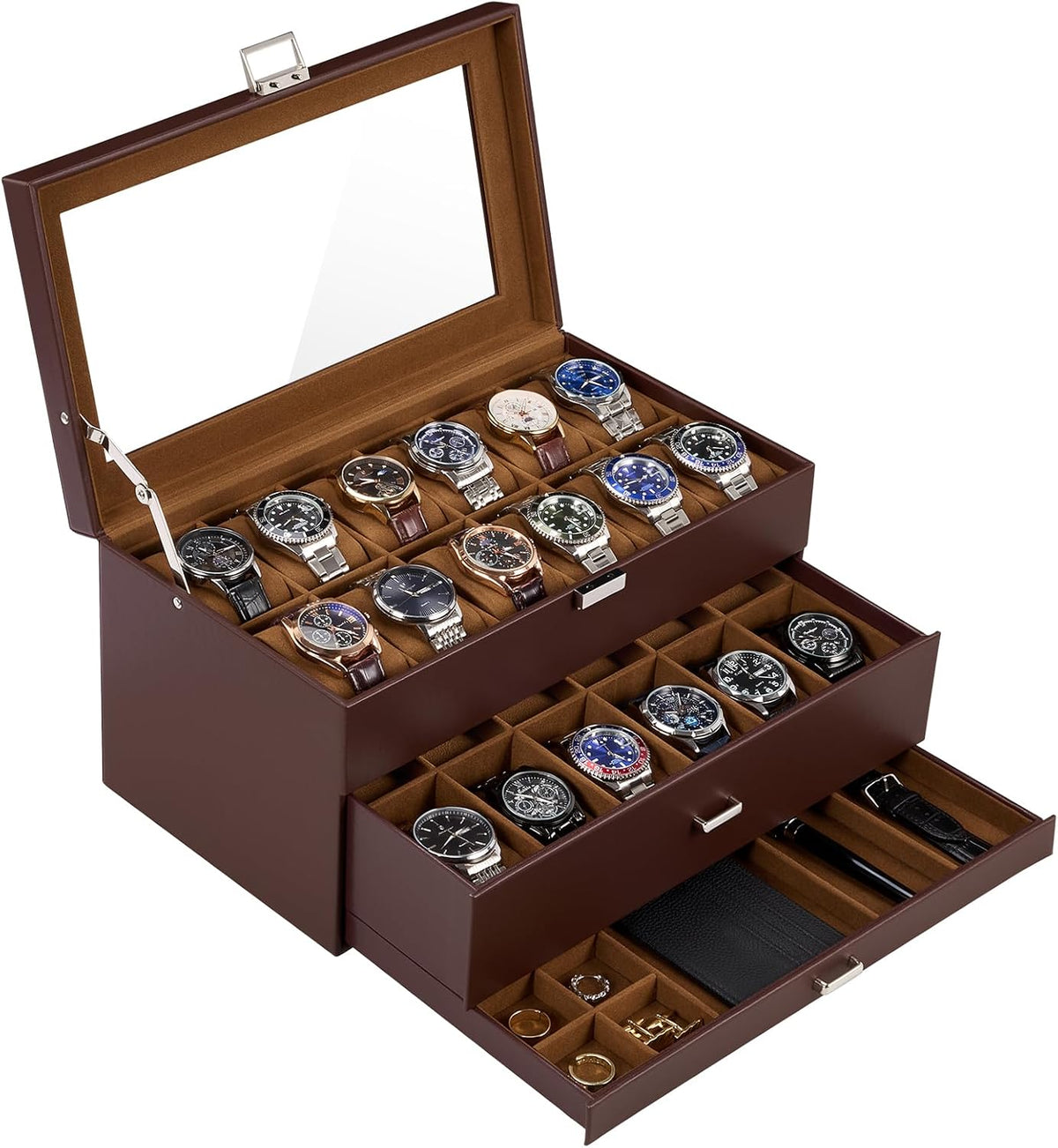 ProCase Caja de Reloj de 3 Capas con Tapa de Vidrio para Hombre, 24...