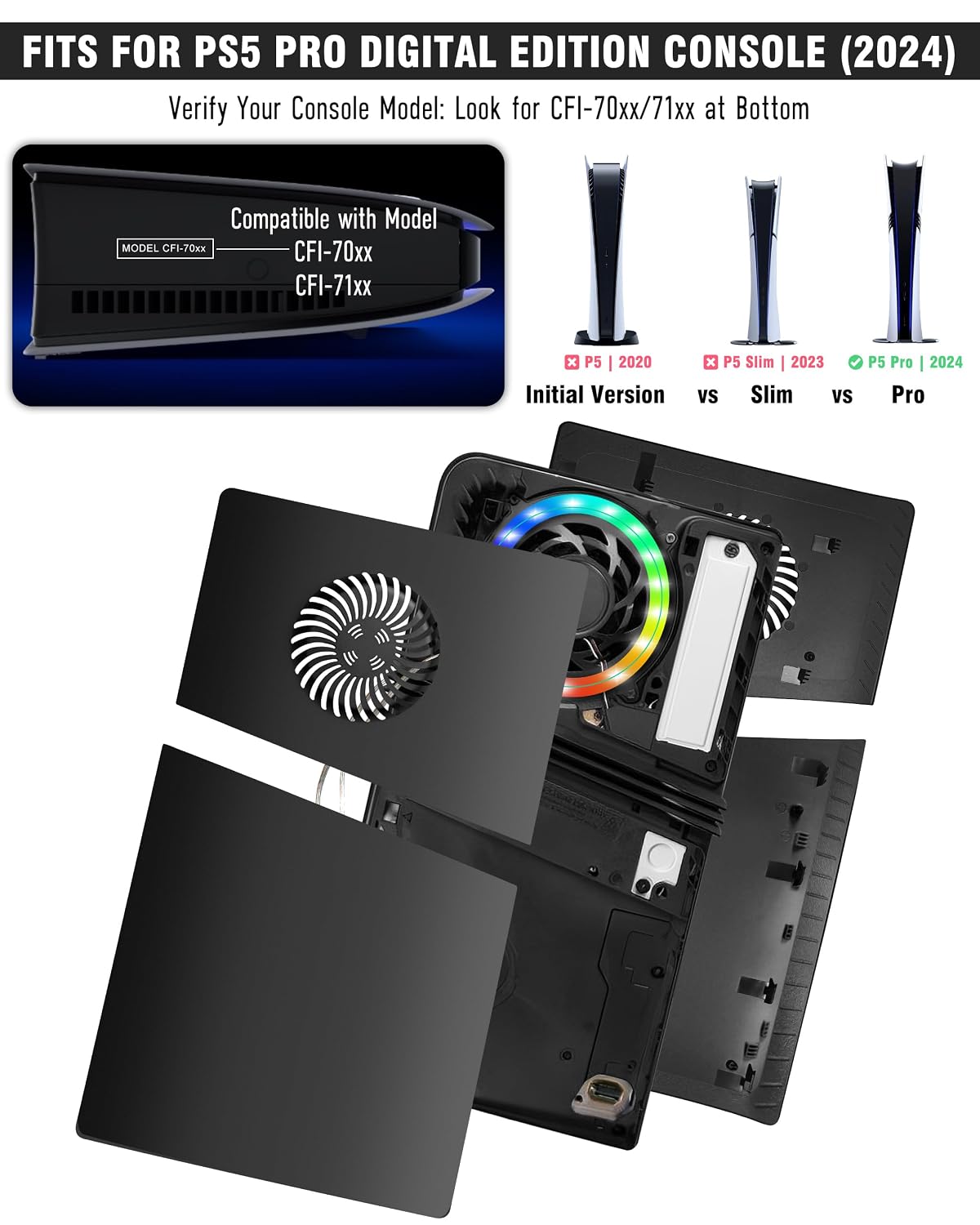 Joso - Placa frontal para PS5 Pro Disc Edition con tira de luz RGB,...