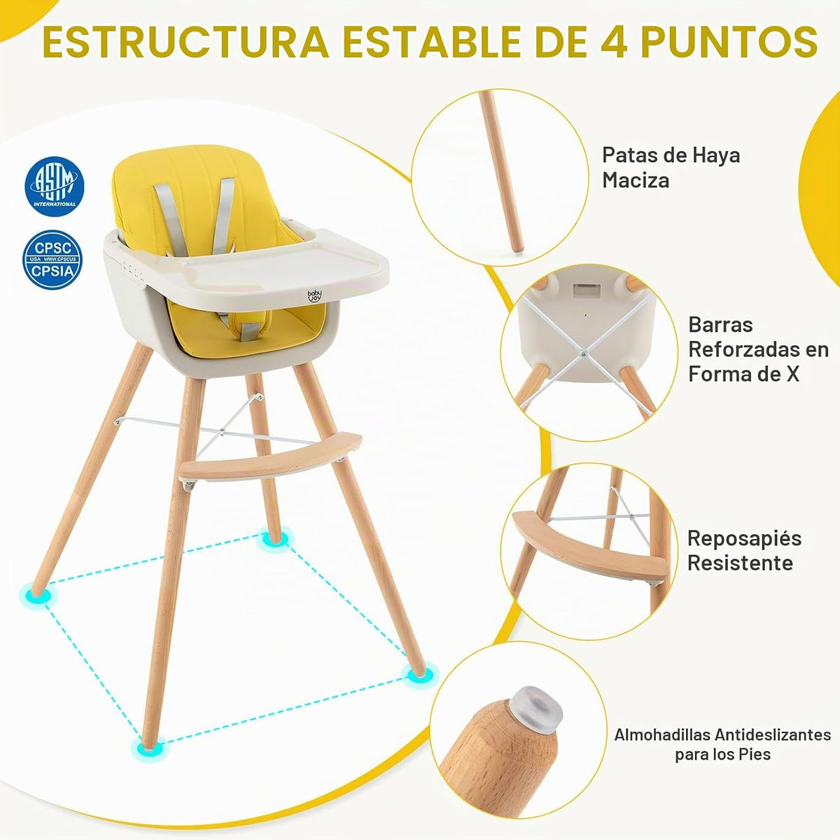 BABY JOY Trona convertible para bebé, 3 en 1, silla alta de madera\...