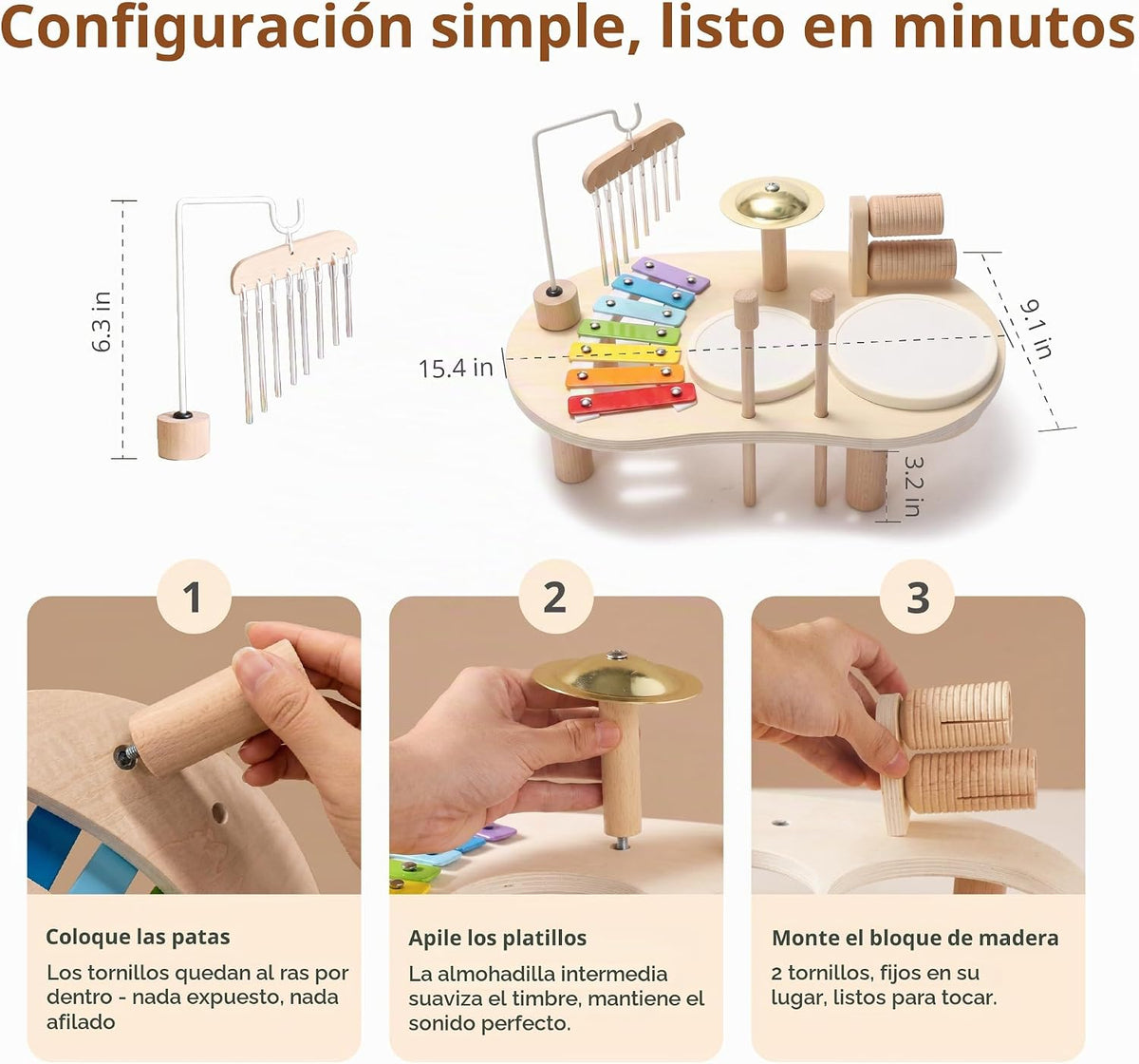 Promise Babe Juego de batería de madera para niños pequeños de 1 a...