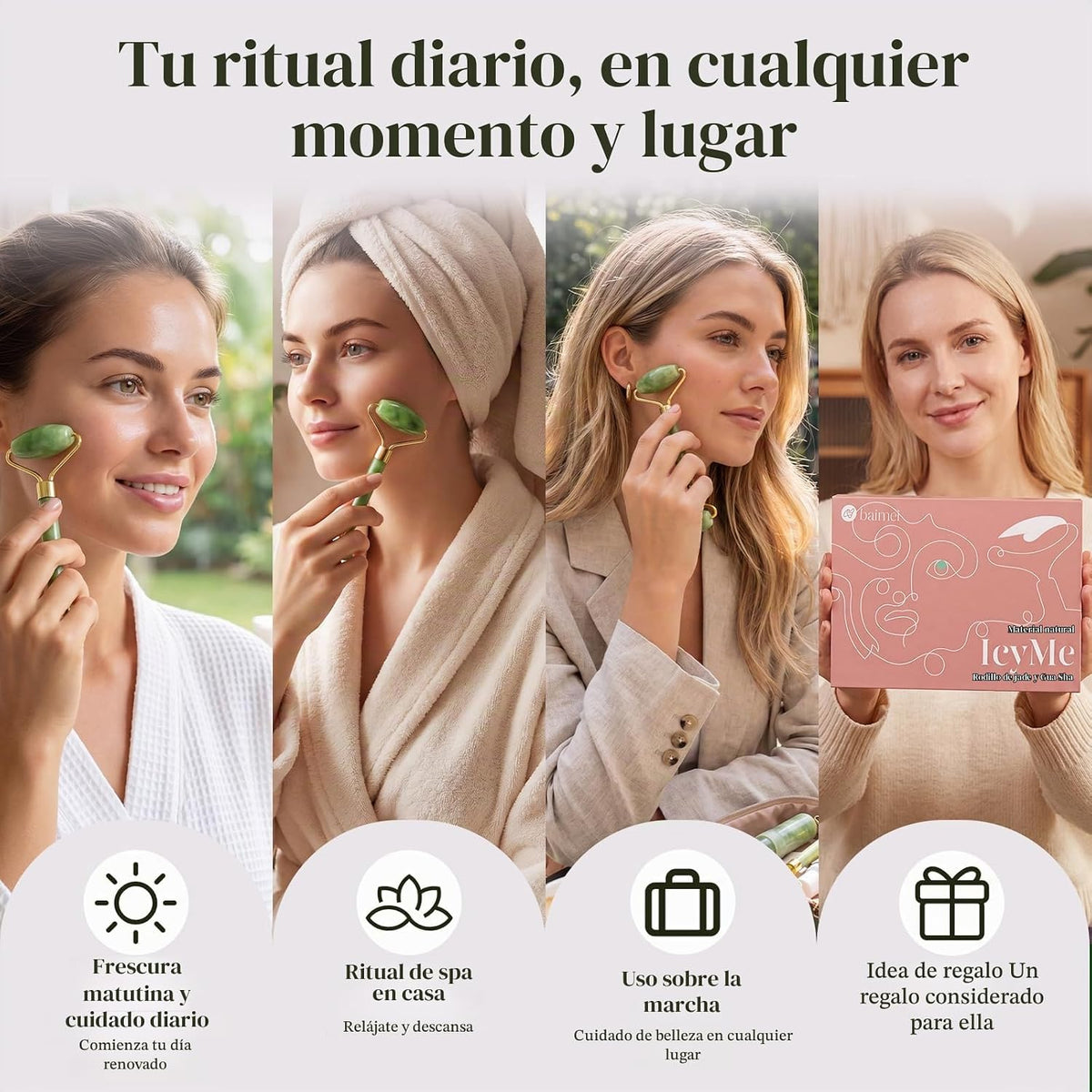 BAIMEI IcyMe - Juego de rodillo facial de jade y Gua Sha, regalos d...
