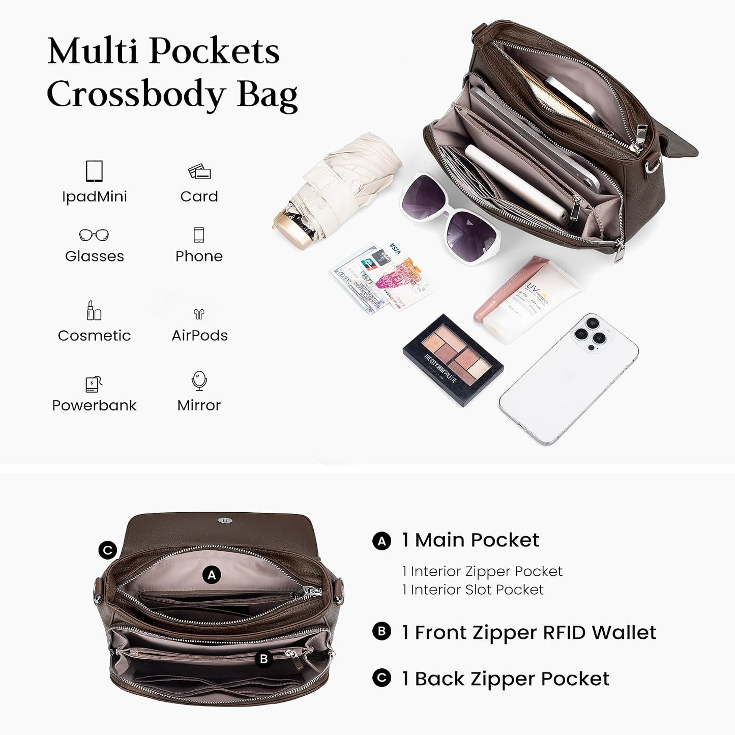 befen Bolsos cruzados de cuero genuino para mujer con cartera RFID...