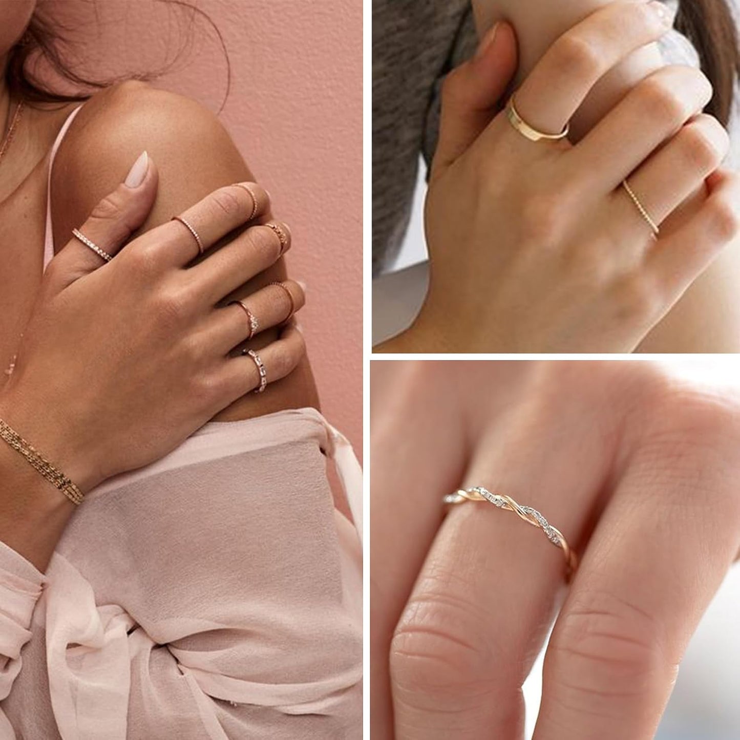 FAXHION 12 piezas de anillos delicados de oro de 14 quilates para m...