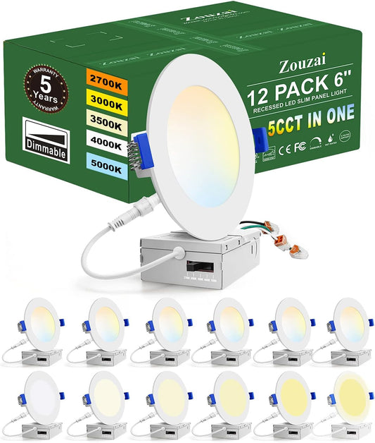 zouzai Paquete de 12 luces LED empotrables ultrafinas de 6 pulgadas...