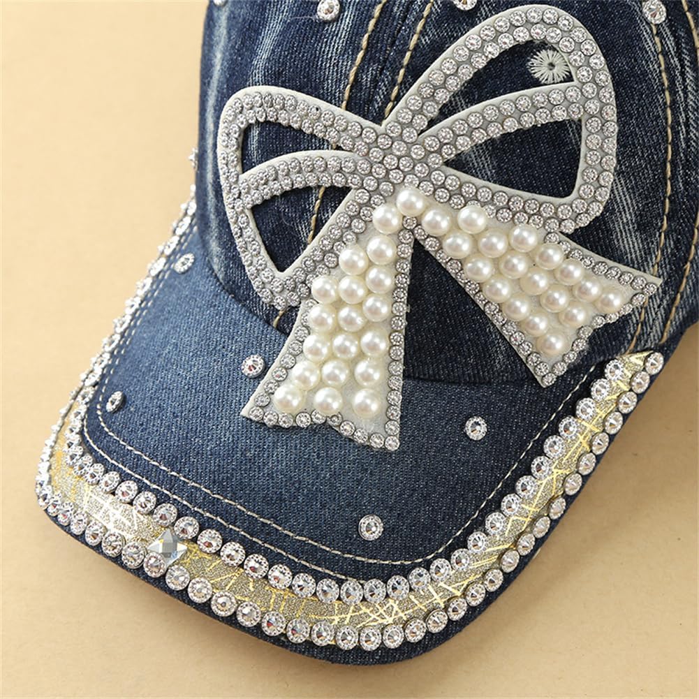 Gorra de béisbol de mezclilla para mujer con diamantes de imitación...