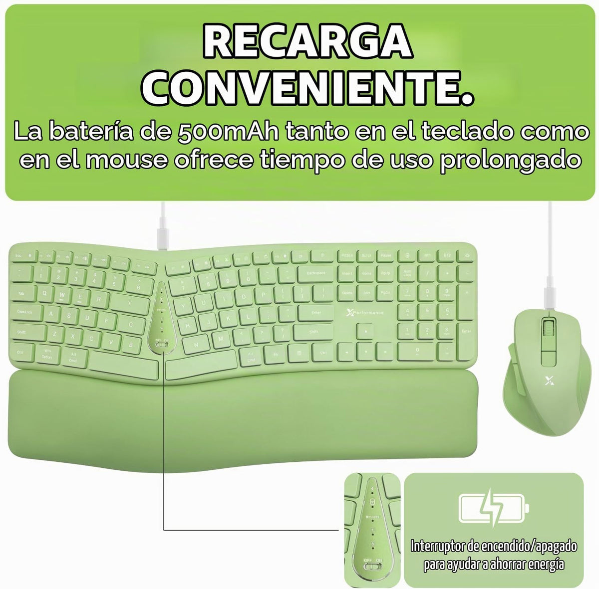 X9 Green Ergonómico Teclado Ratón Combo Inalámbrico - Escribe Cómod...