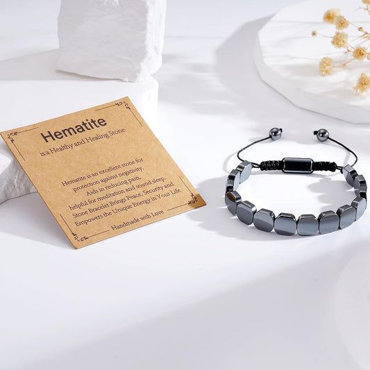 Saroly Pulsera de hematita para hombre, piedra de hematita natural,...