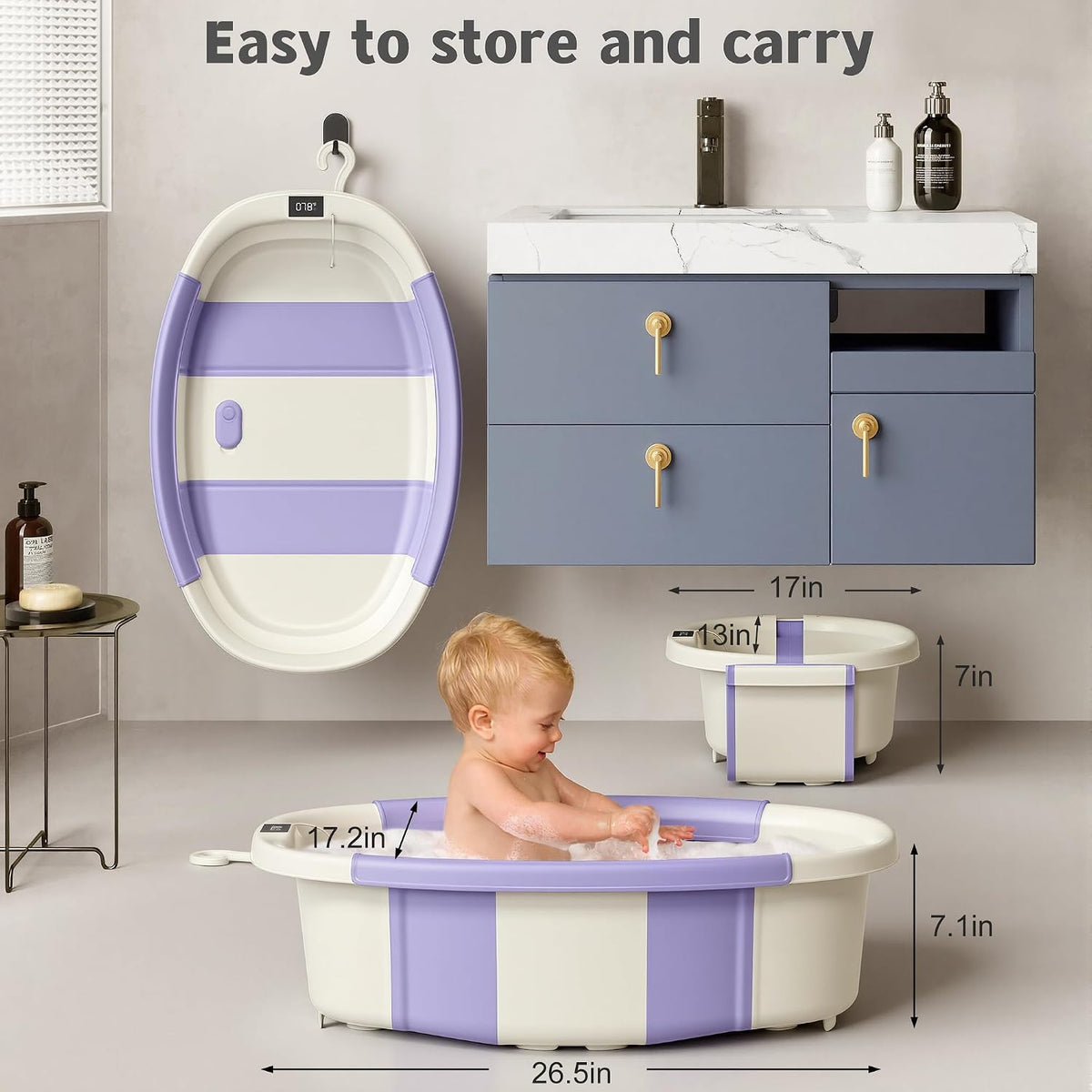 Bañera plegable para recién nacidos a niños pequeños de 0 a 36 mese...