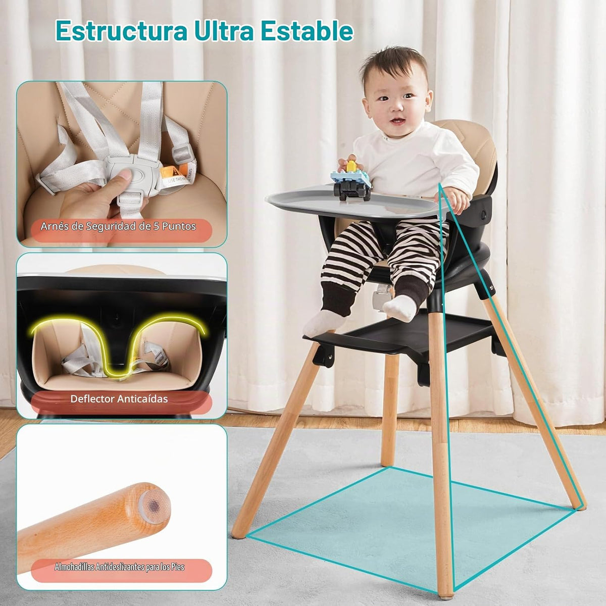 Komcot Silla Alta, Sillas Altas Convertibles de Madera 6 en 1 para...